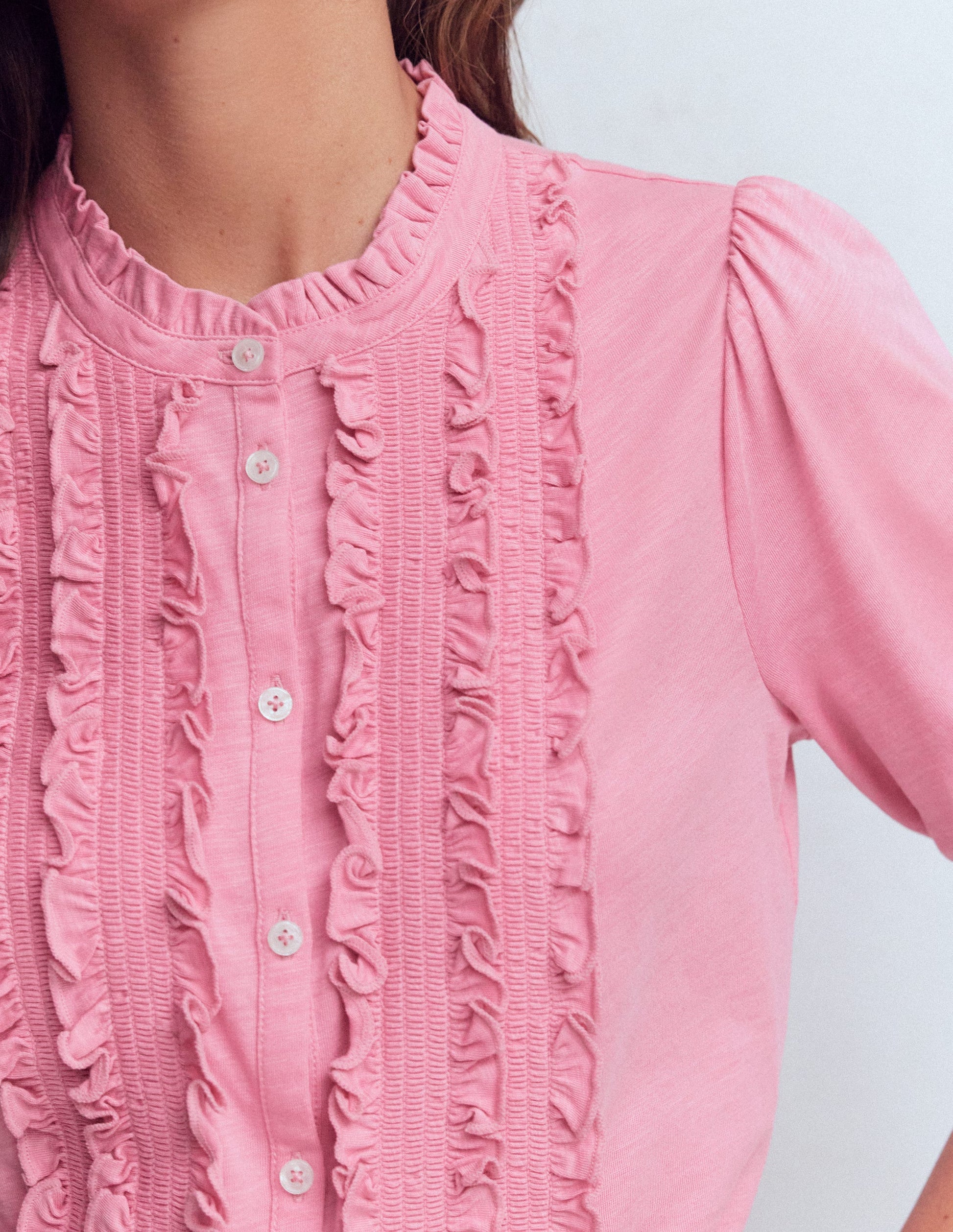 Eda Ruffle Front Shirt-Formica Pink-2