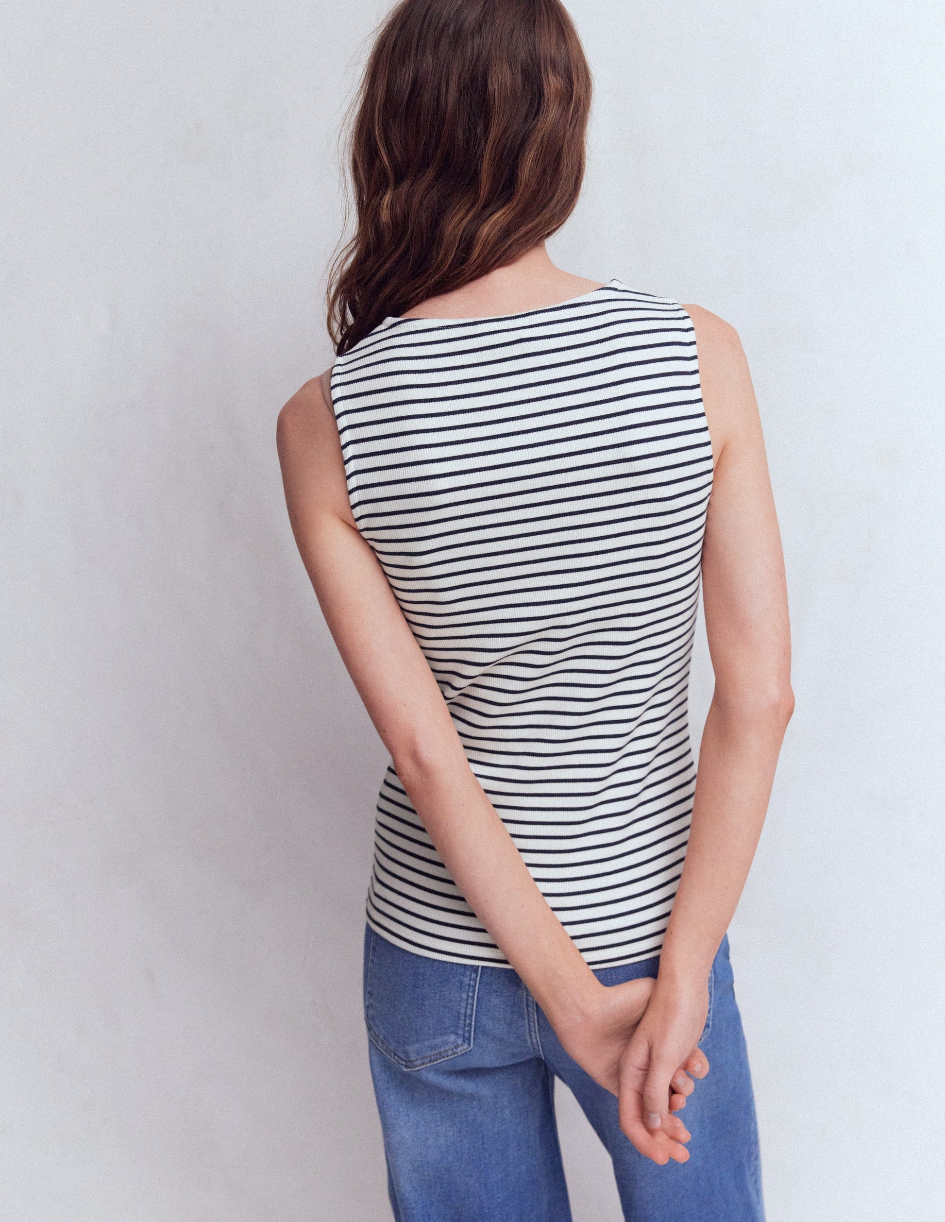 Evie Button Through Rib Vest-Ivory, Navy Stripe-3