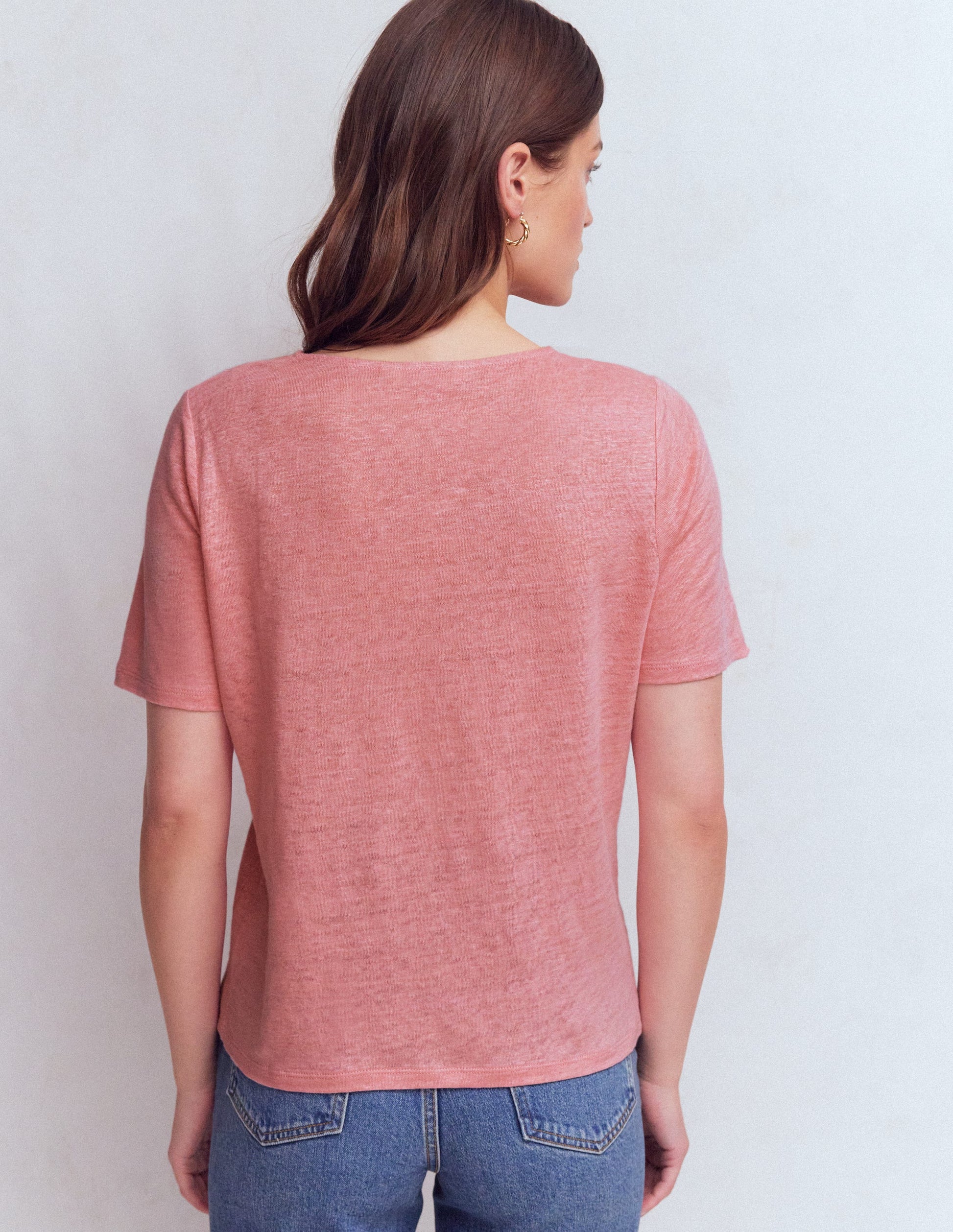Tara Lace Trim Linen T-shirt-Almond Pink-3
