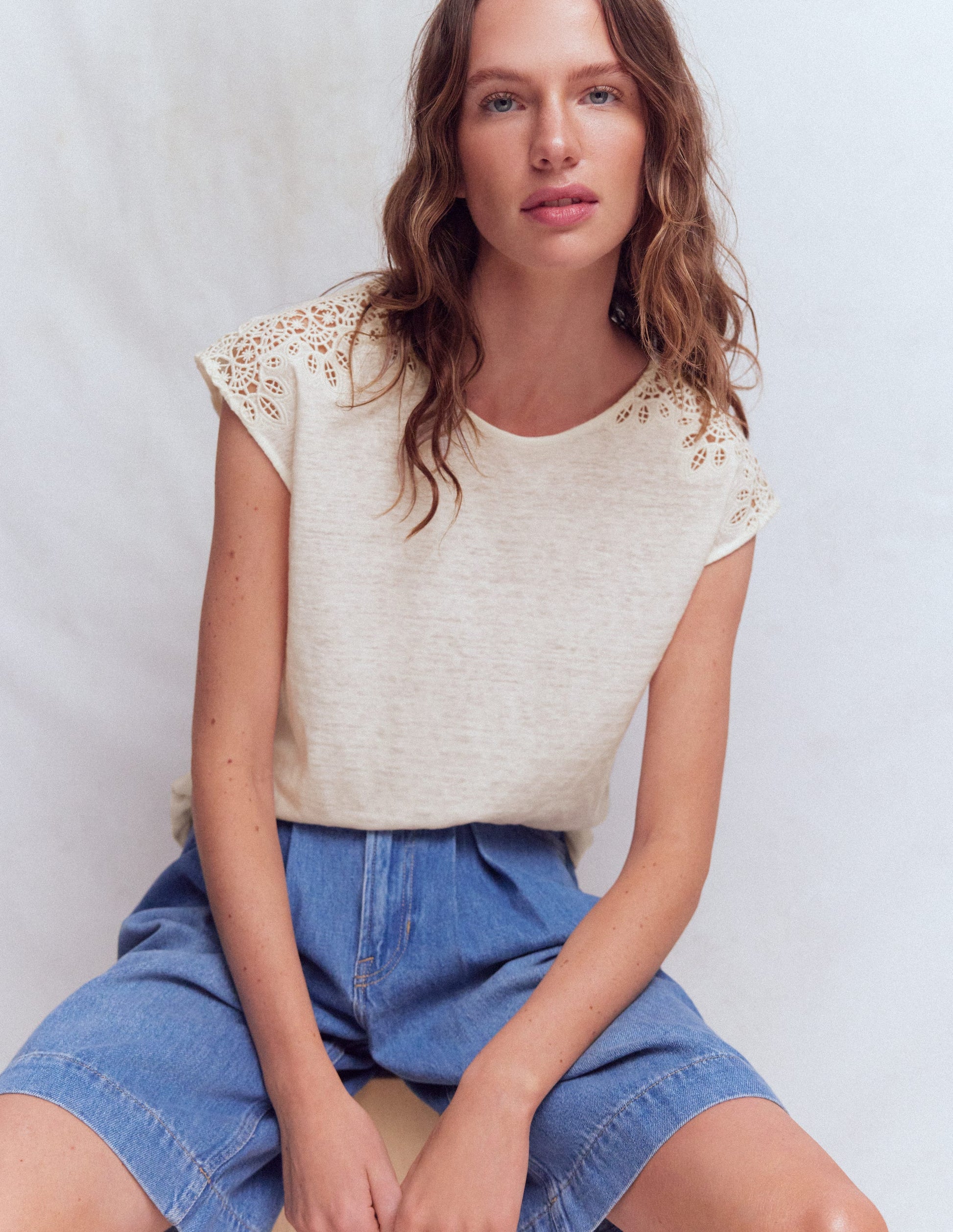 Tara Cutwork Linen Tee-Ivory-1