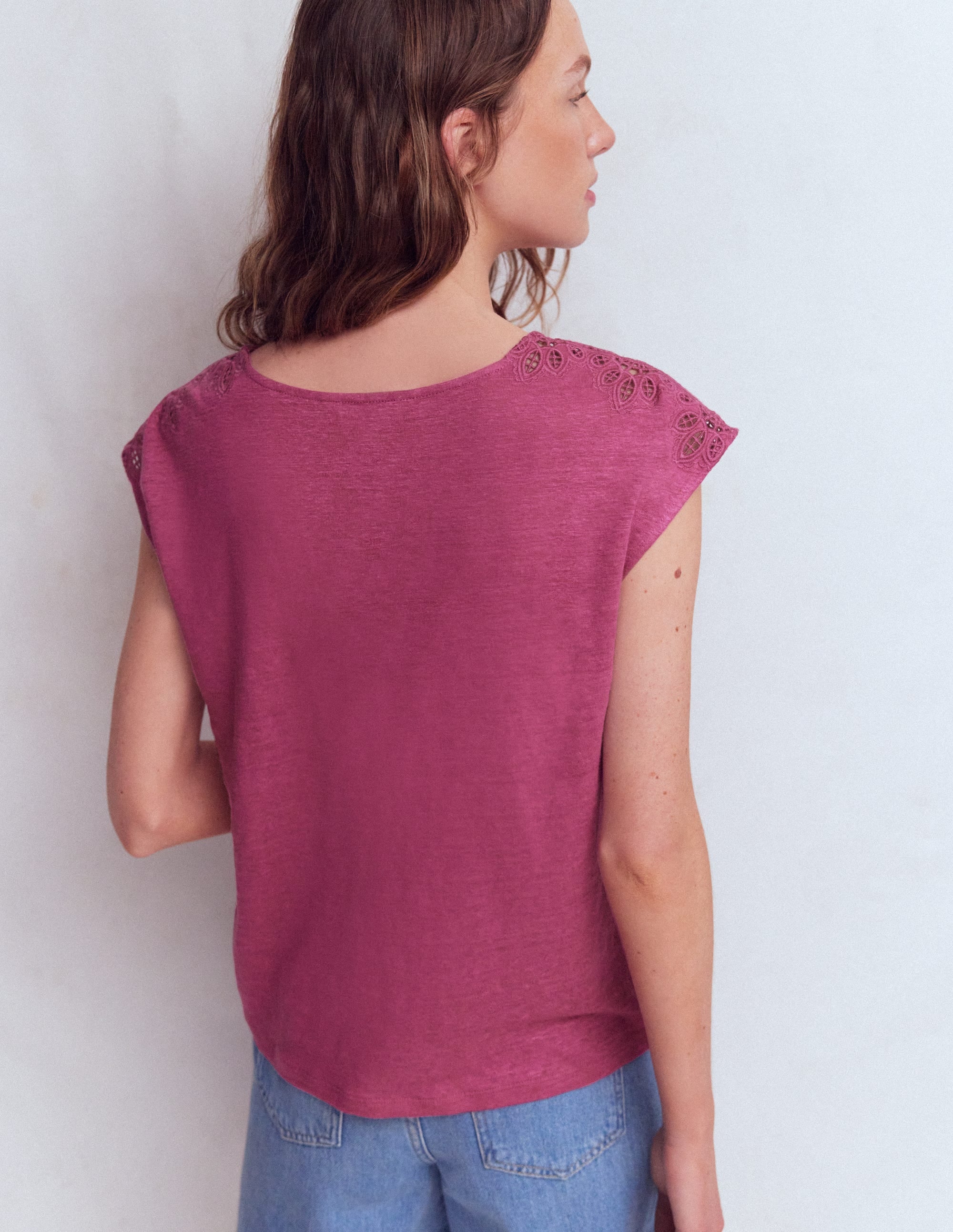 Tara Cutwork Linen Tee-Purple Damson - Image 3