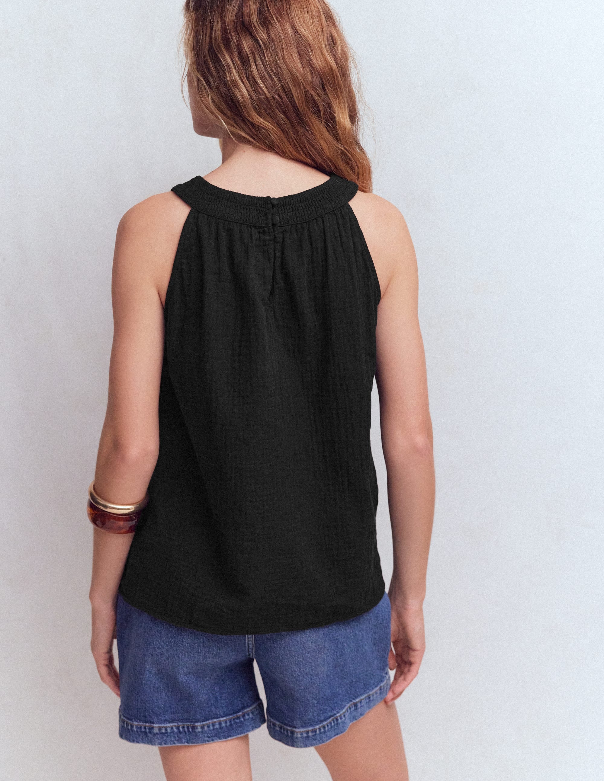 Halter-neck Double Cloth Top-Black - Image 3