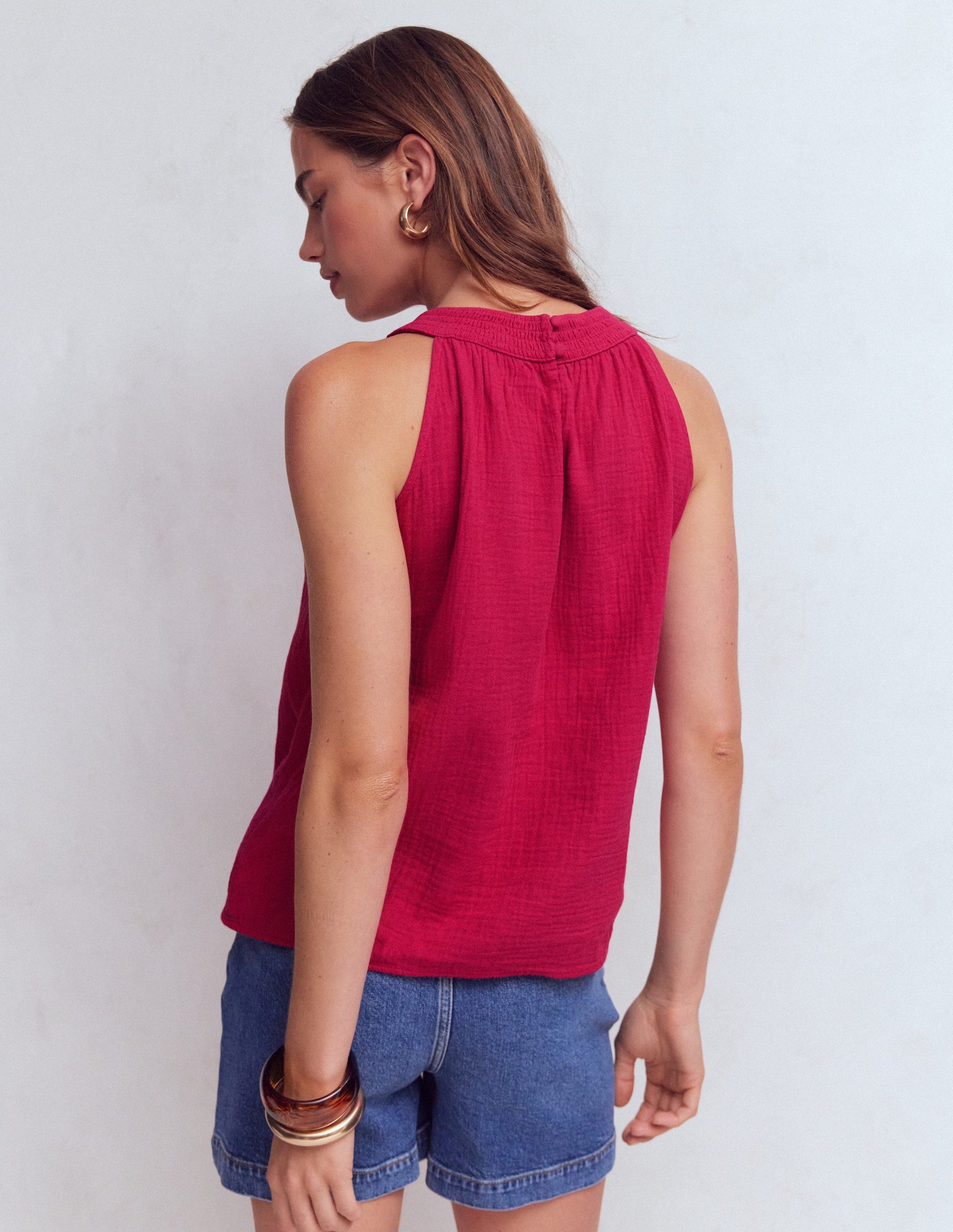 Halter-Neck Double Cloth Top-Pomegranate-3