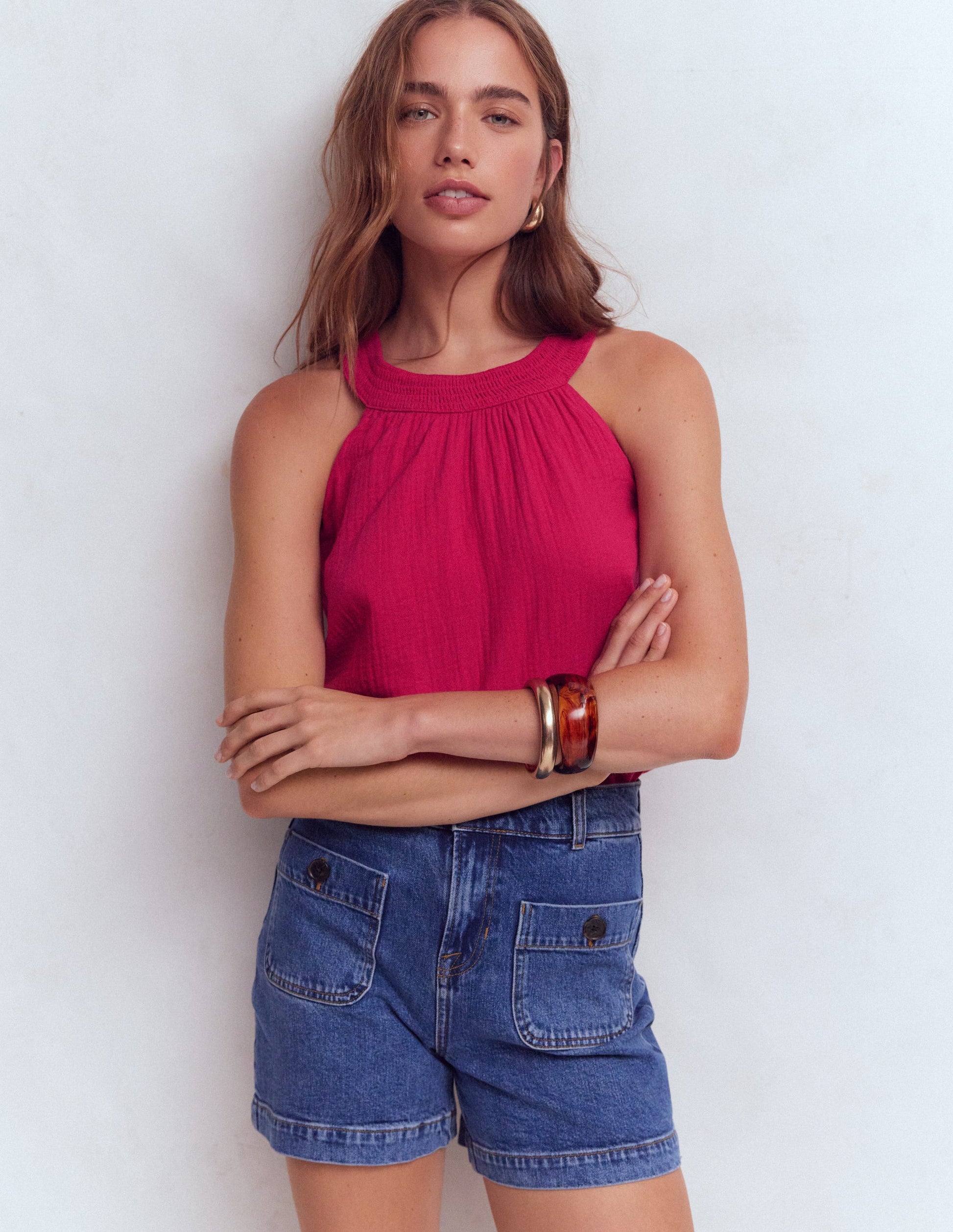 Halter-Neck Double Cloth Top-Pomegranate-4