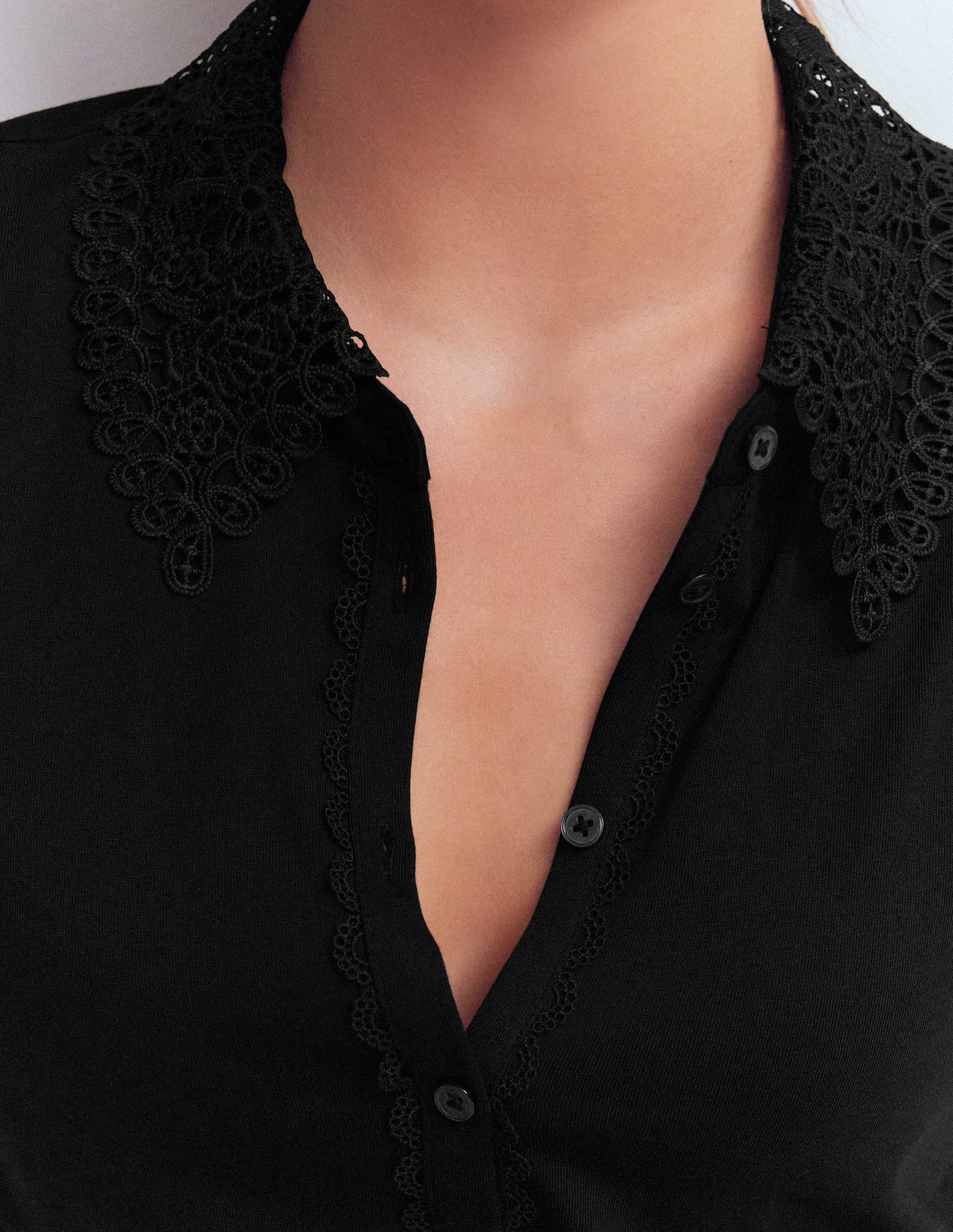 Nessa Broderie Collar Blouse-Black-2