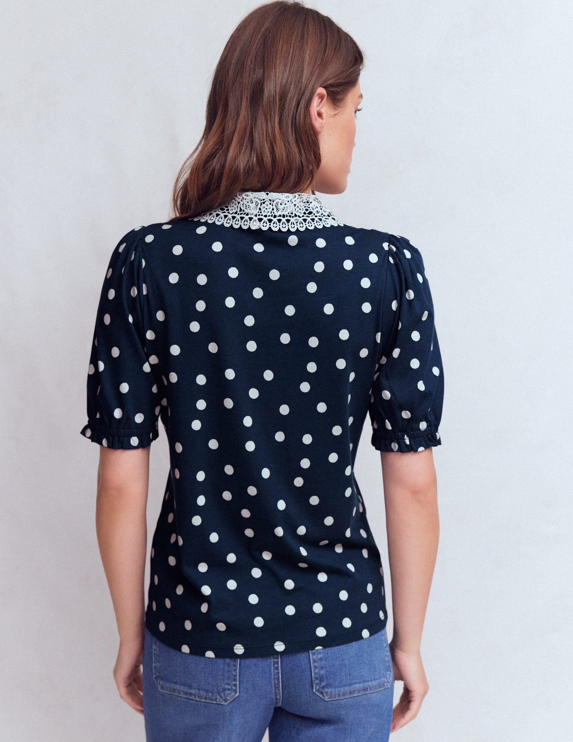 Nessa Broderie Collar Blouse-Painted Dot Spaced-3