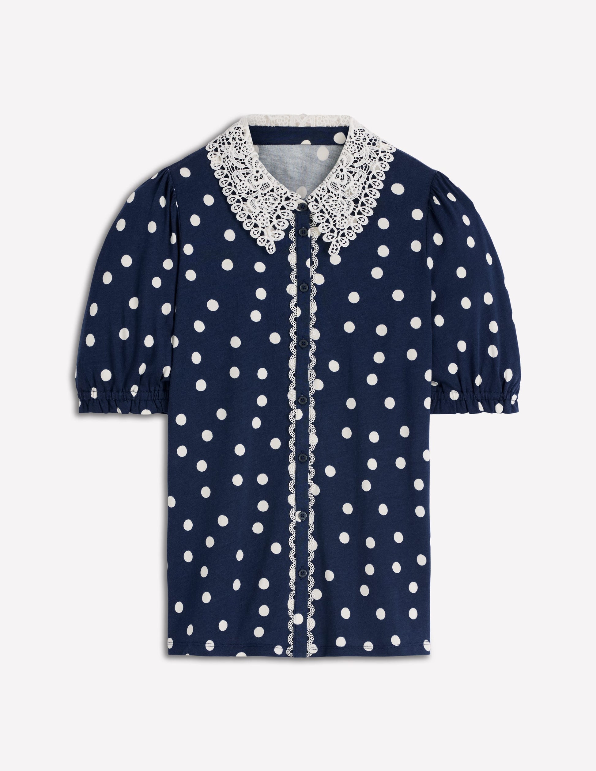 Nessa Broderie Collar Blouse-Painted Dot Spaced-5