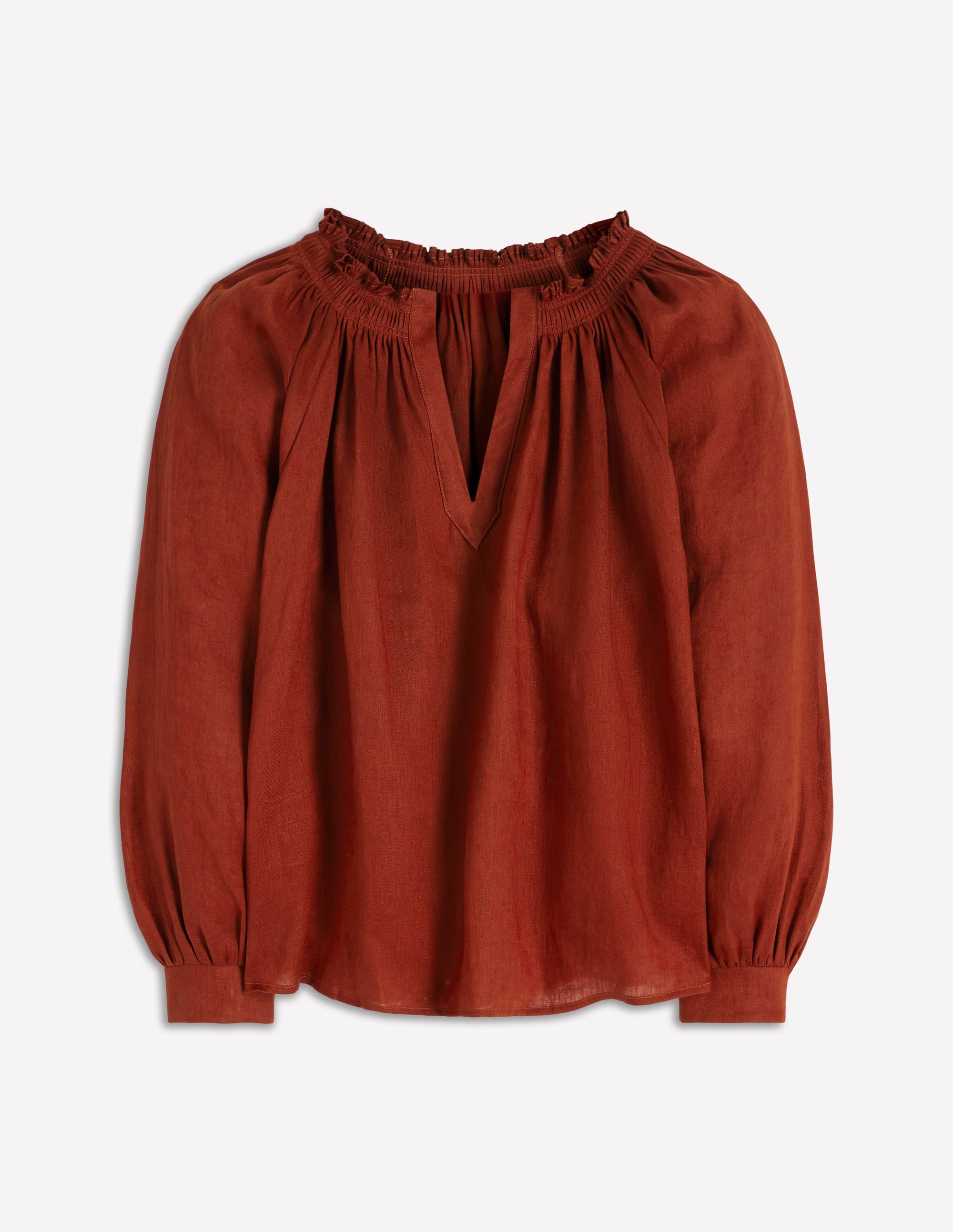 Serena Pleat Neck Linen Top-Burnt Henna - Image 5