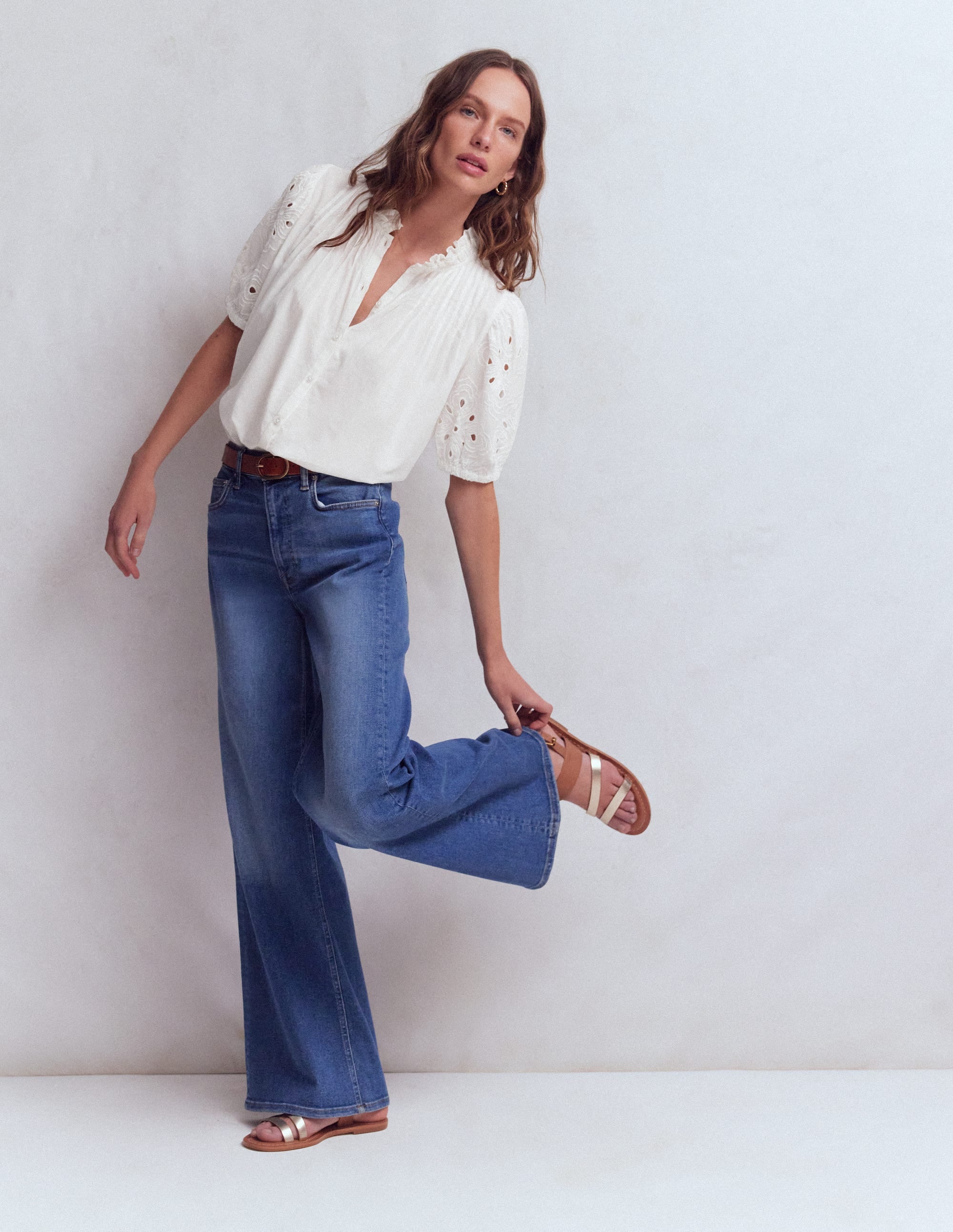 Cutwork Puff Sleeve Top-White - Image 3