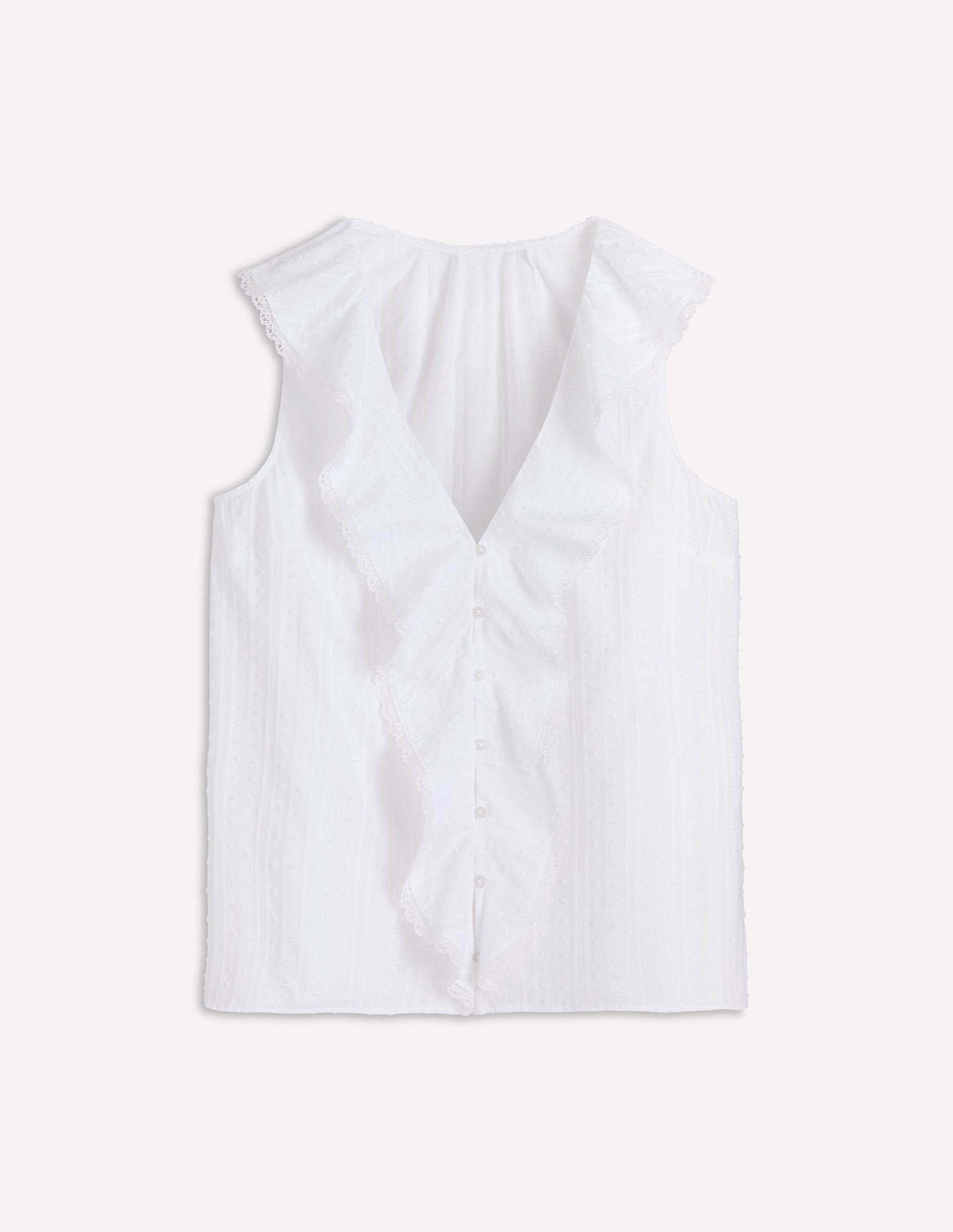 Sleeveless V-neck Ruffle Top-White-6