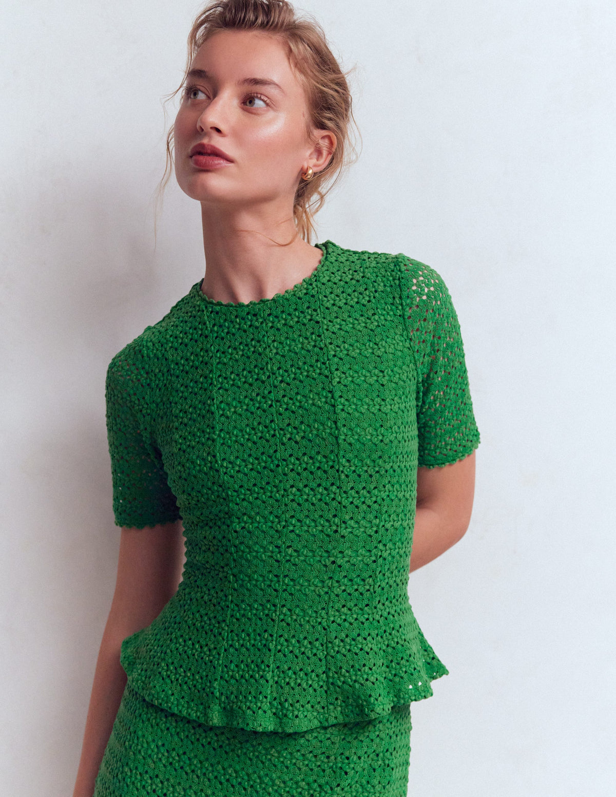 Lace Peplum Top-Verdant Green - Image 1