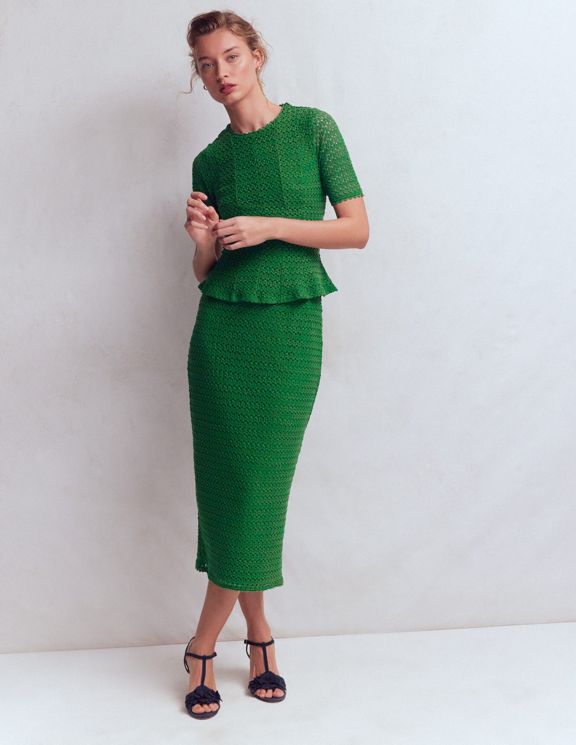 Lace Peplum Top-Verdant Green-5