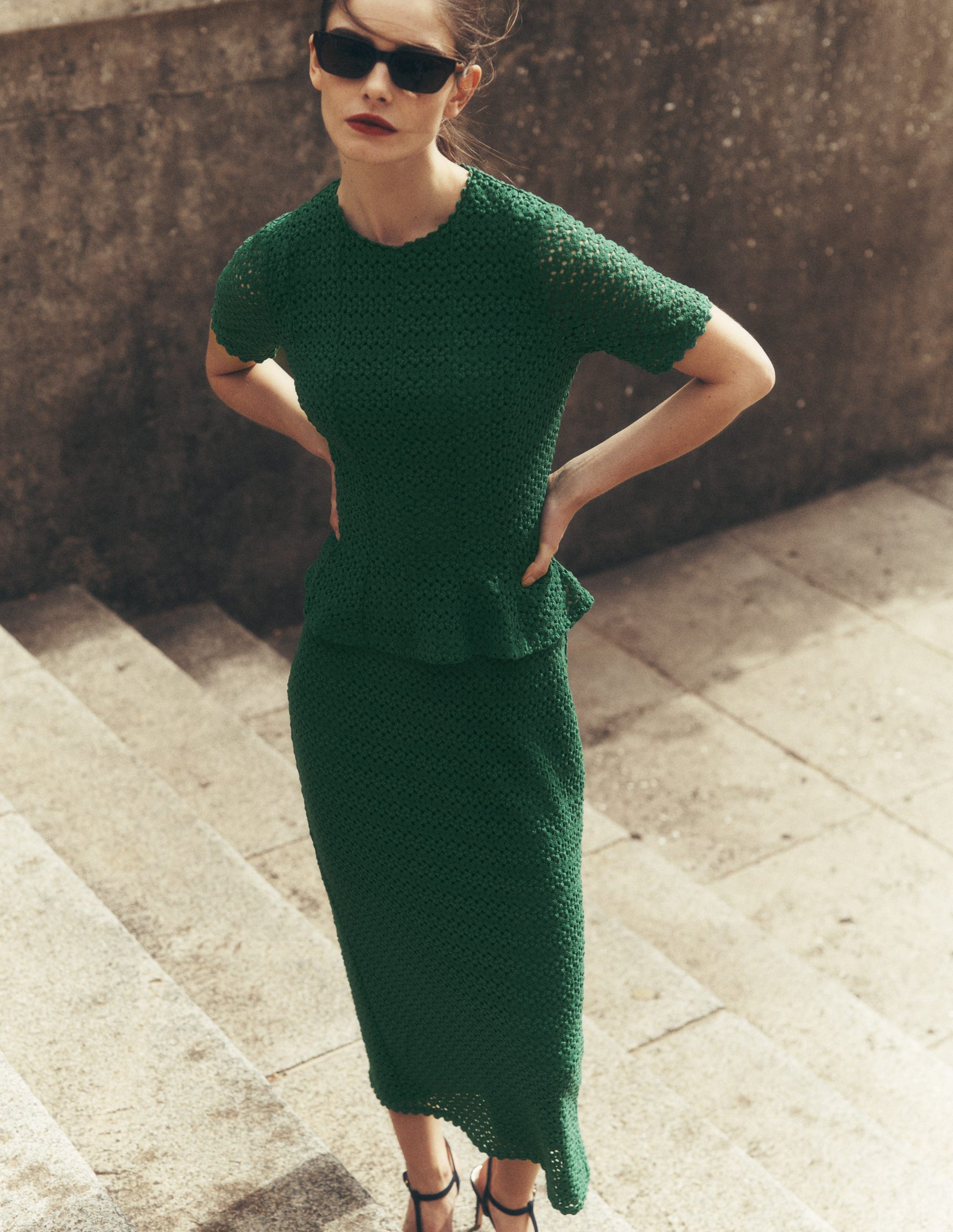 Lace Peplum Top-Verdant Green-1