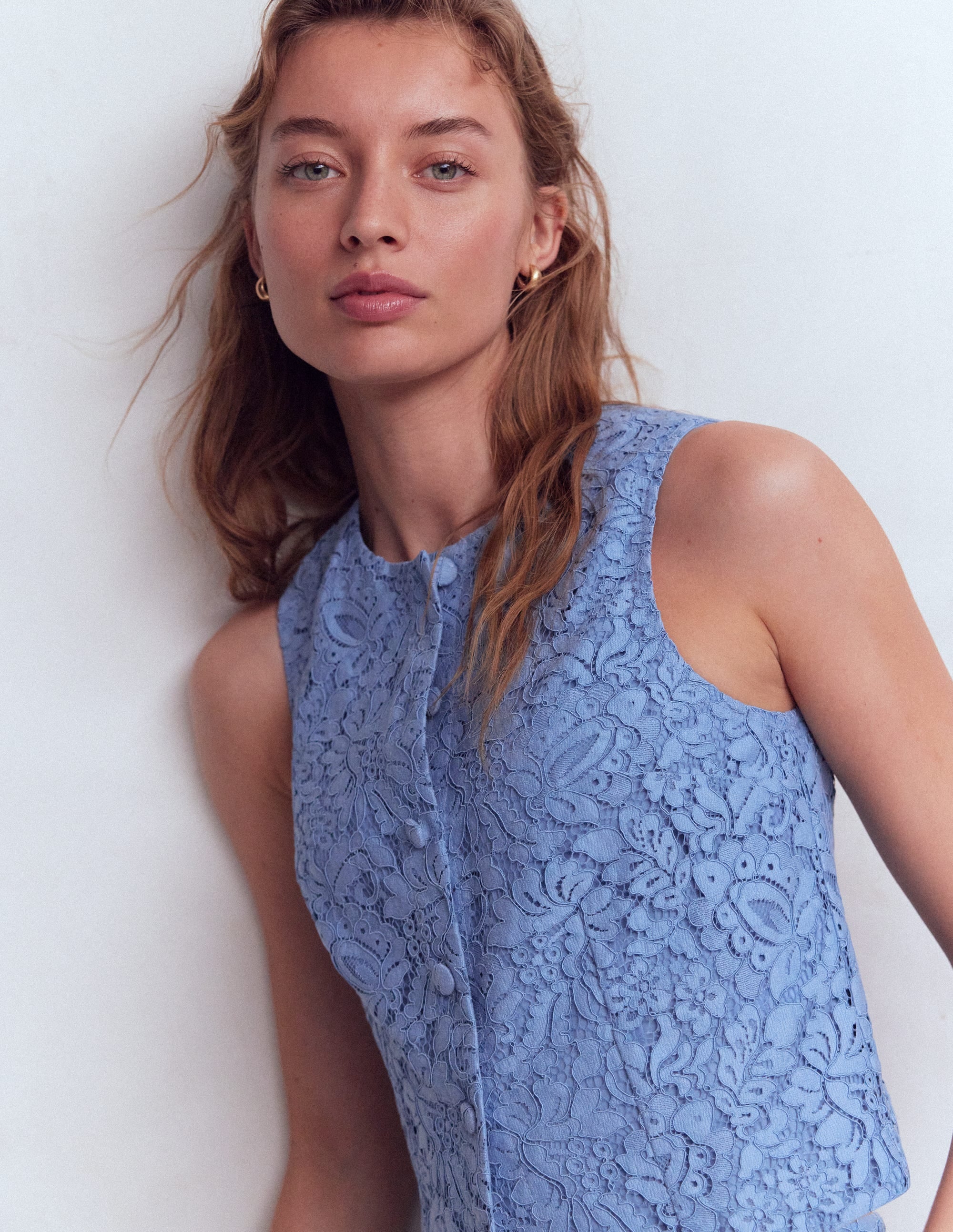 Andrea Lace Shell Top-Cornflower Blue - Image 1