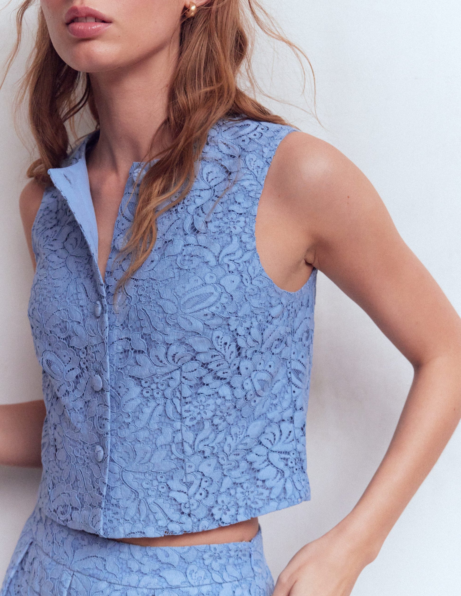 Andrea Lace Shell Top-Cornflower Blue-3