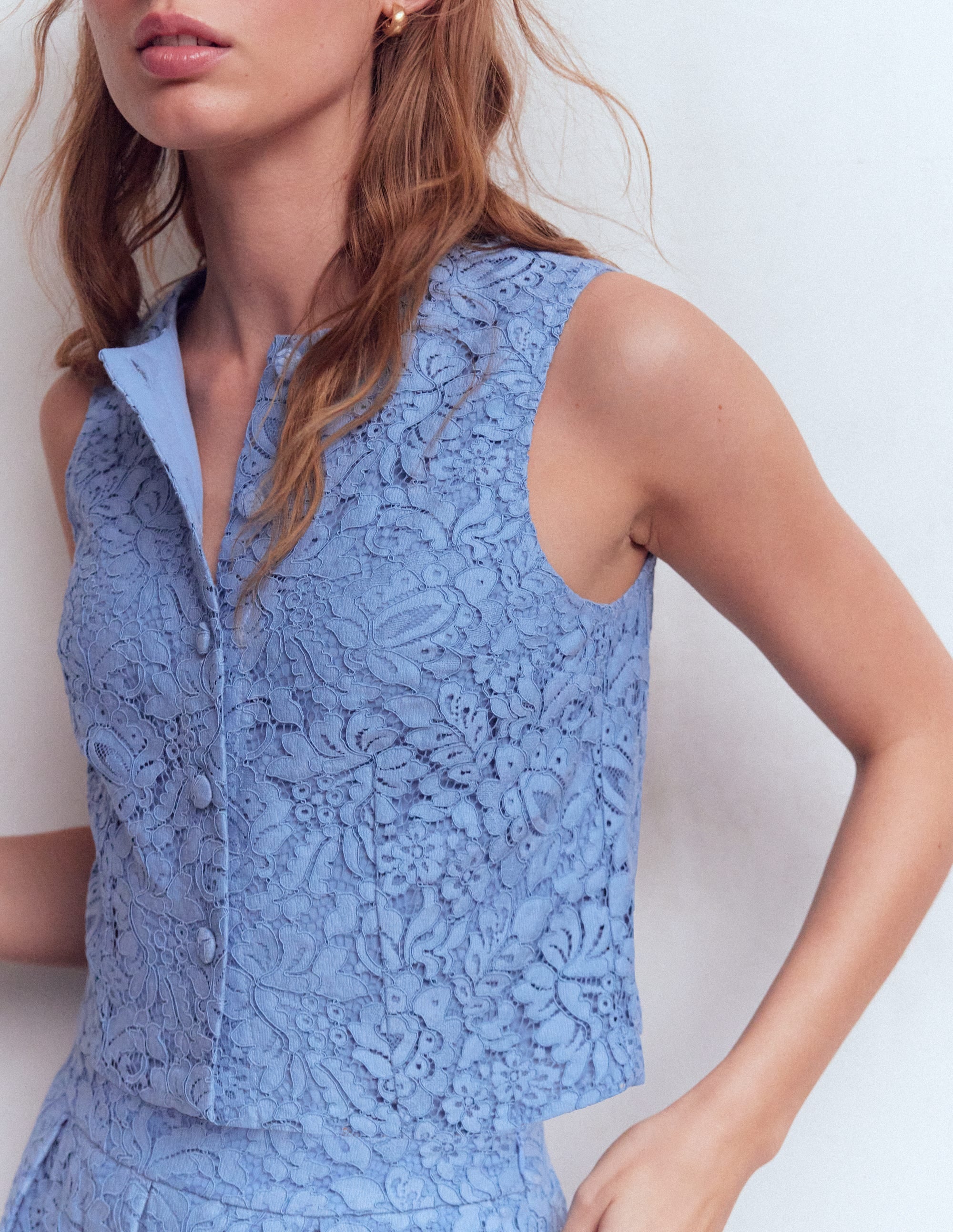 Andrea Lace Shell Top-Cornflower Blue - Image 2