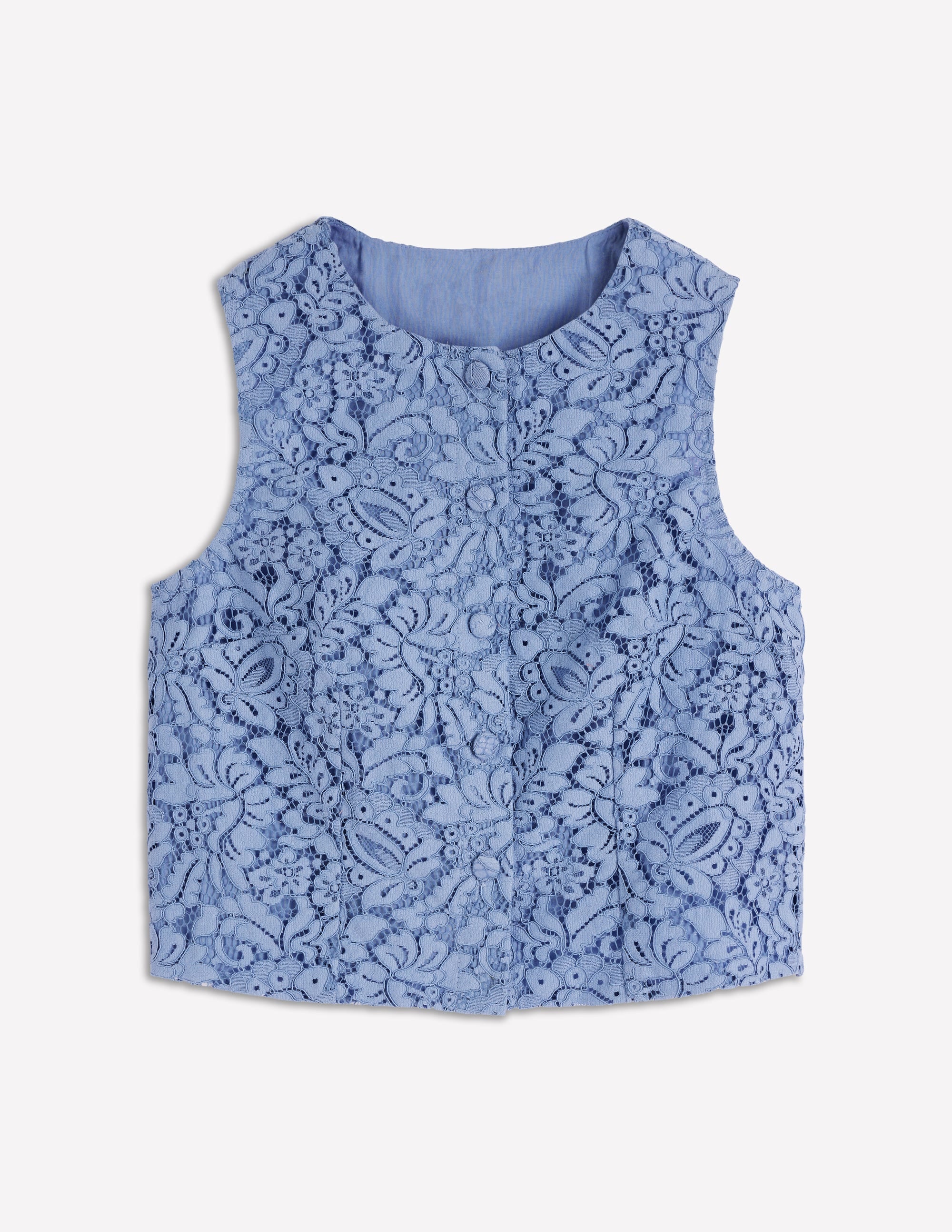 Andrea Lace Shell Top-Cornflower Blue - Image 7