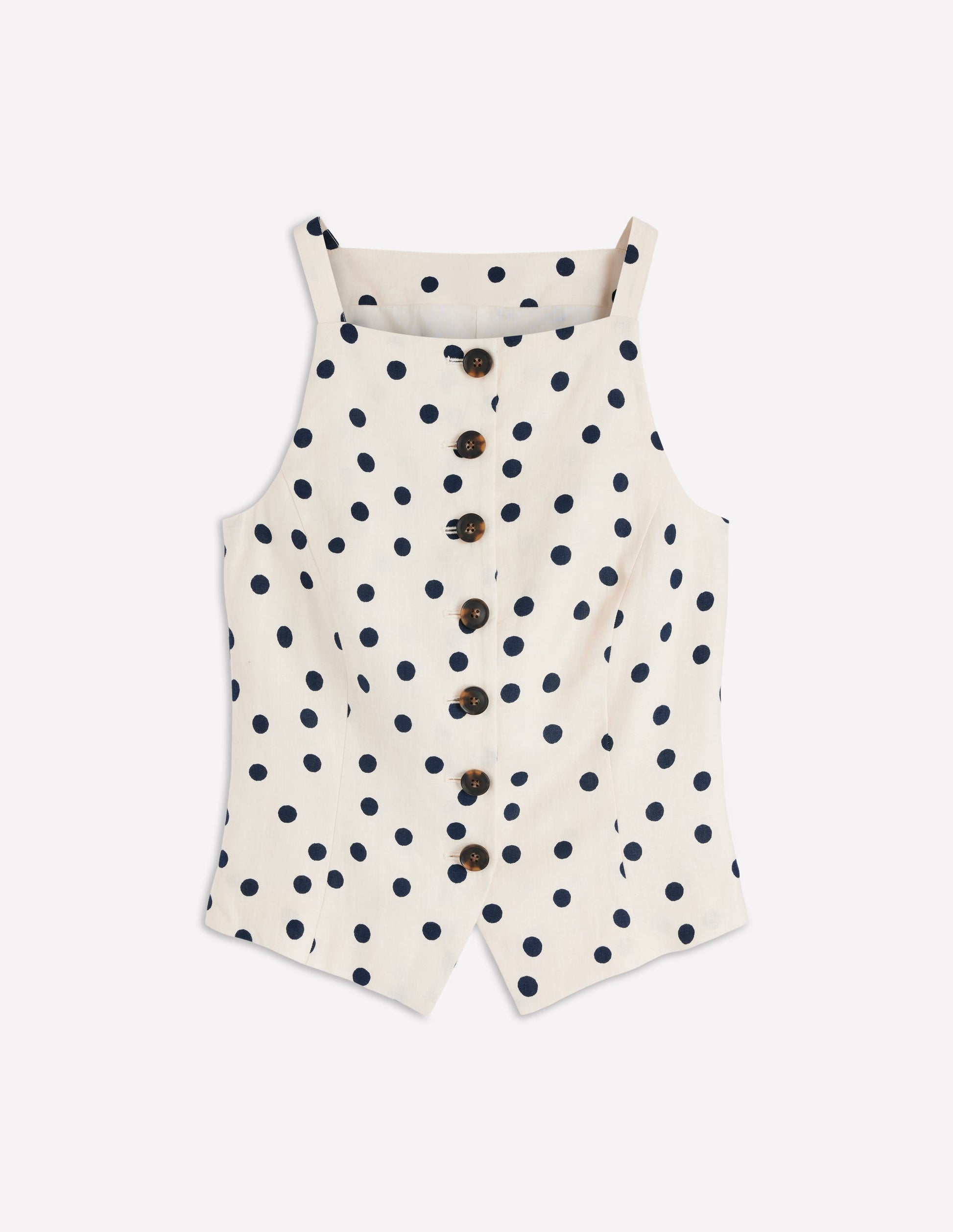 Square Neck Linen Waistcoat-Ivory, Painted Dot Spaced-8