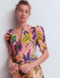 Pleated Mutton Sleeve Top-Multi, Opulent Blossom