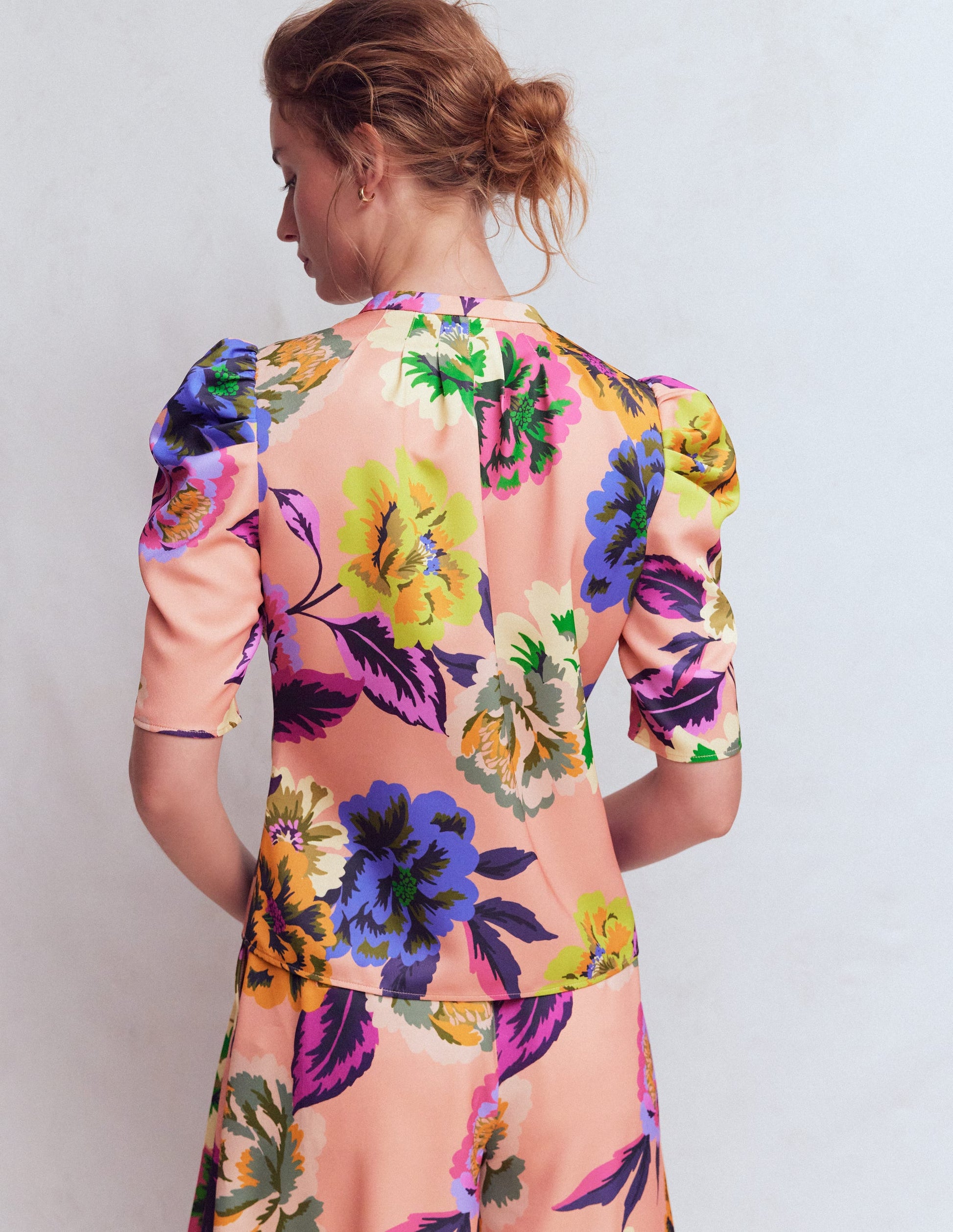 Pleated Mutton Sleeve Top-Multi, Opulent Blossom-4