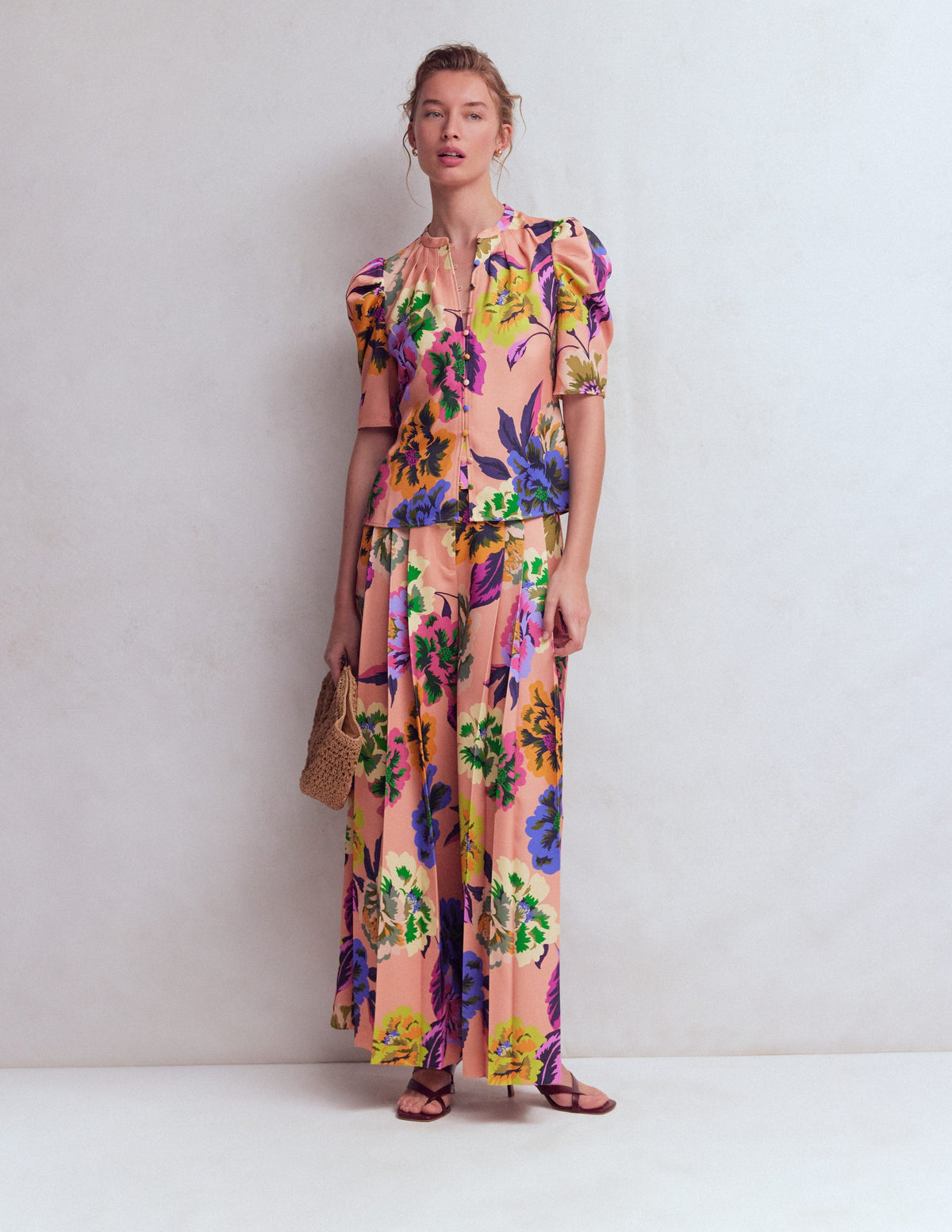 Pleated Mutton Sleeve Top-Multi, Opulent Blossom - Image 4