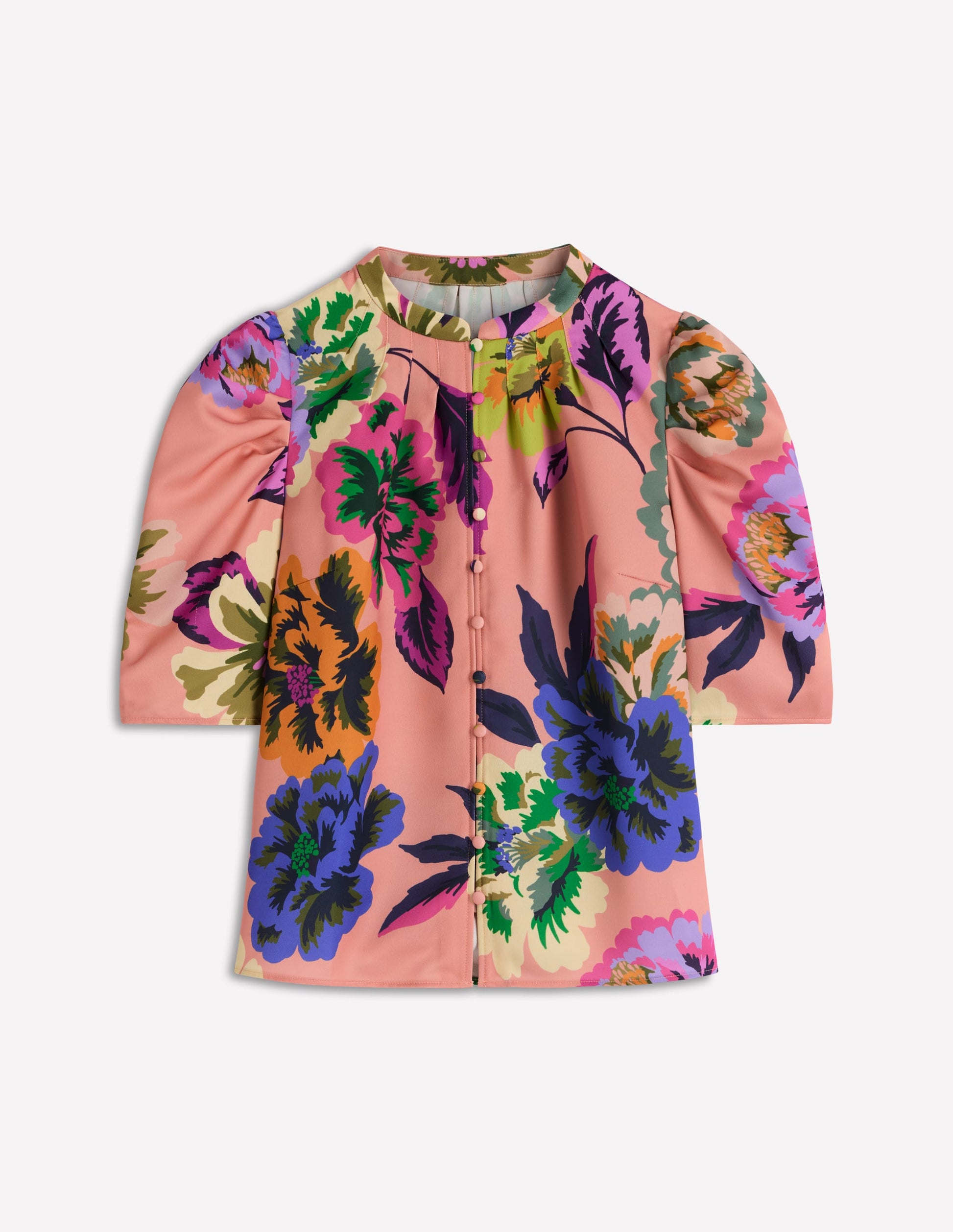 Pleated Mutton Sleeve Top-Multi, Opulent Blossom-7