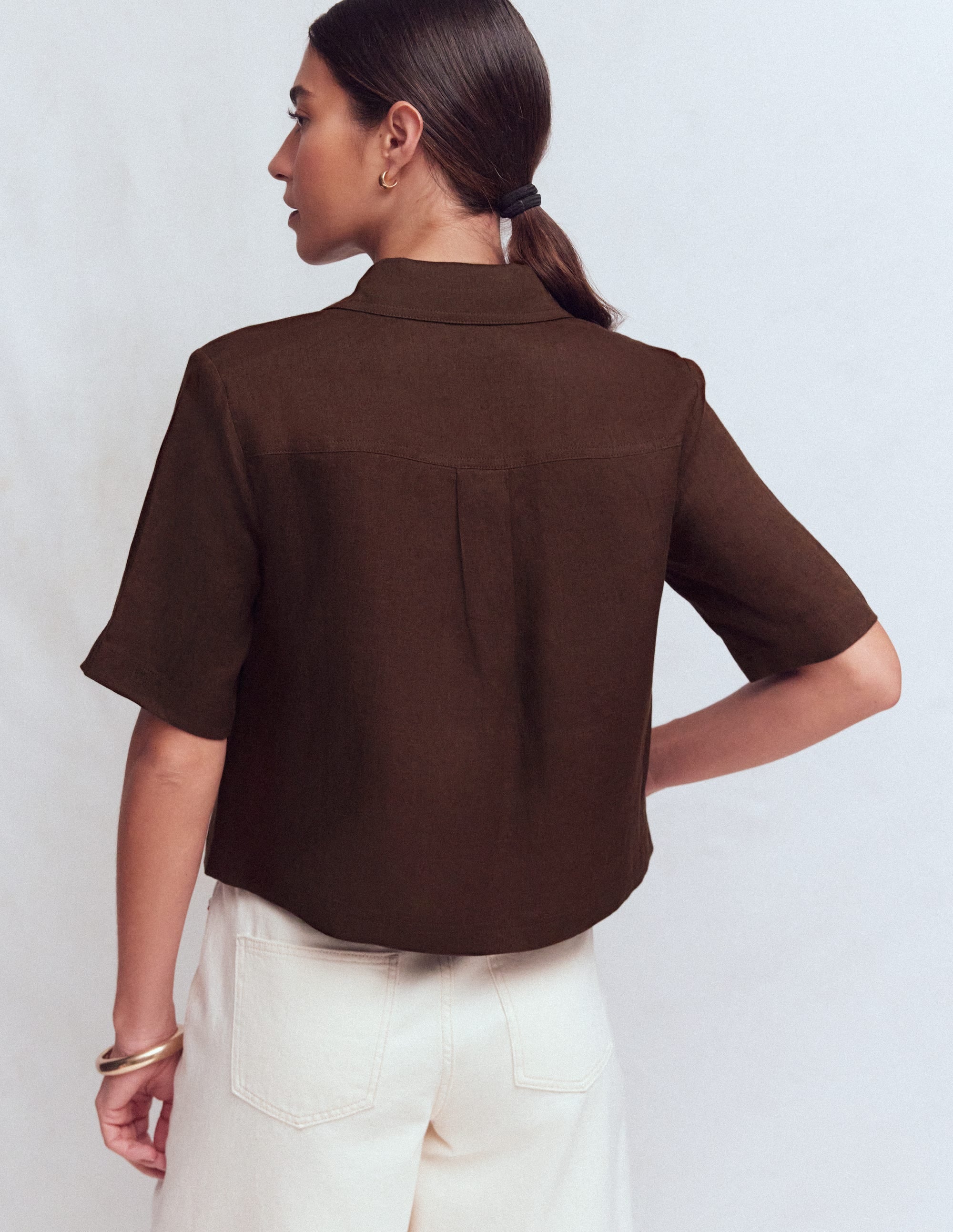 Short Sleeve Linen Shirt-Bitter Chocolate - Image 3