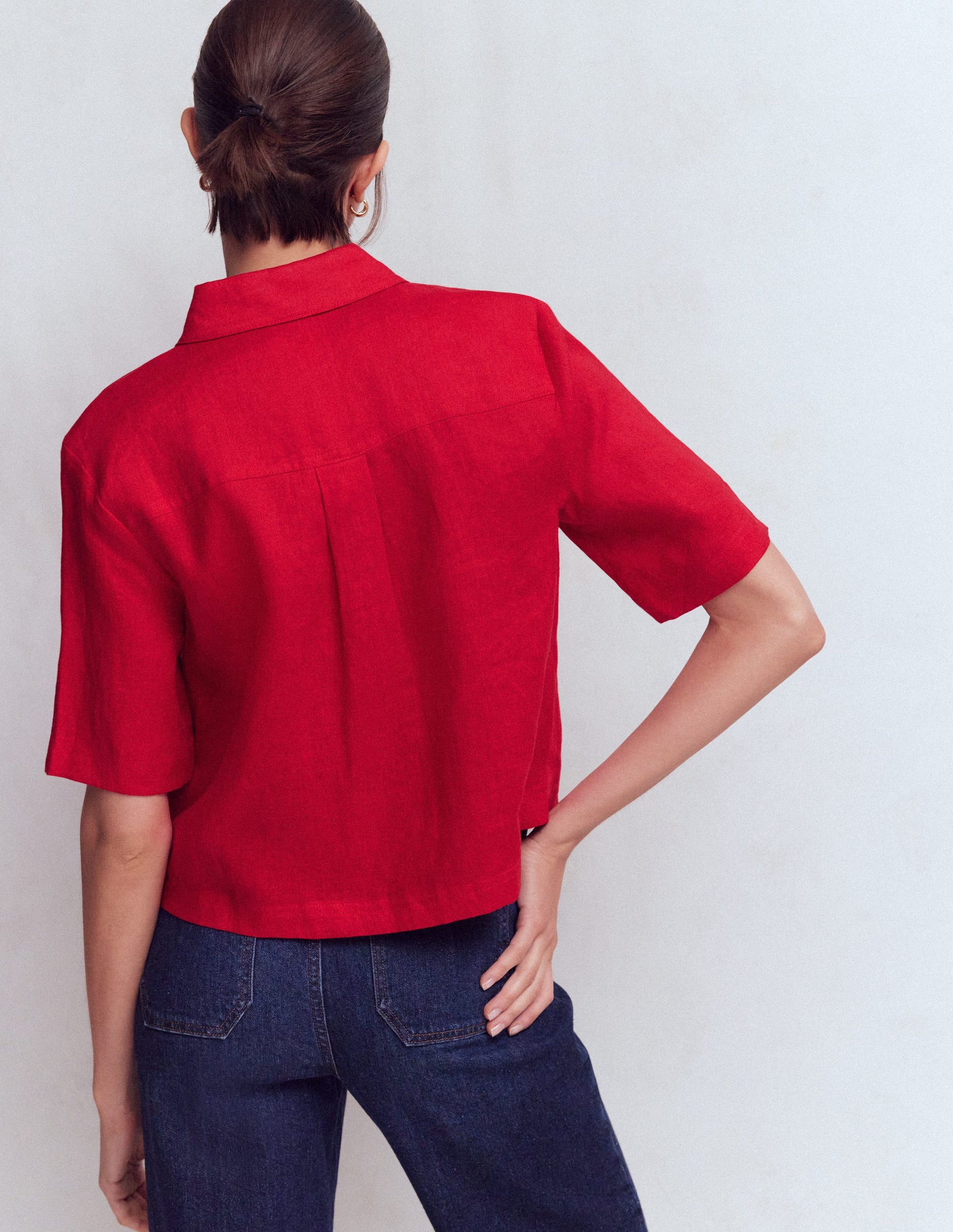 Short Sleeve Linen Shirt-Merida Red-3