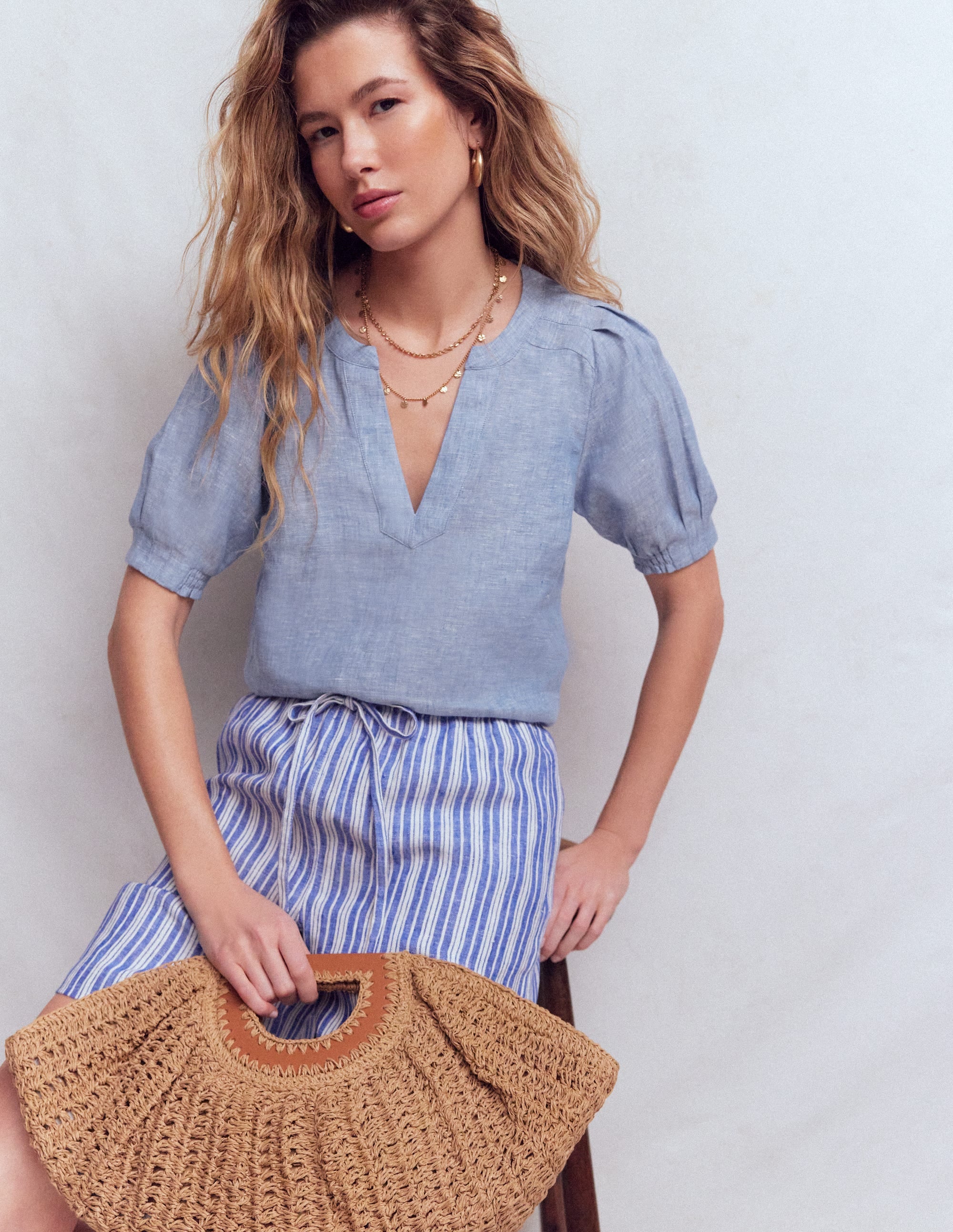 Rae Linen Top-Chambray - Image 1