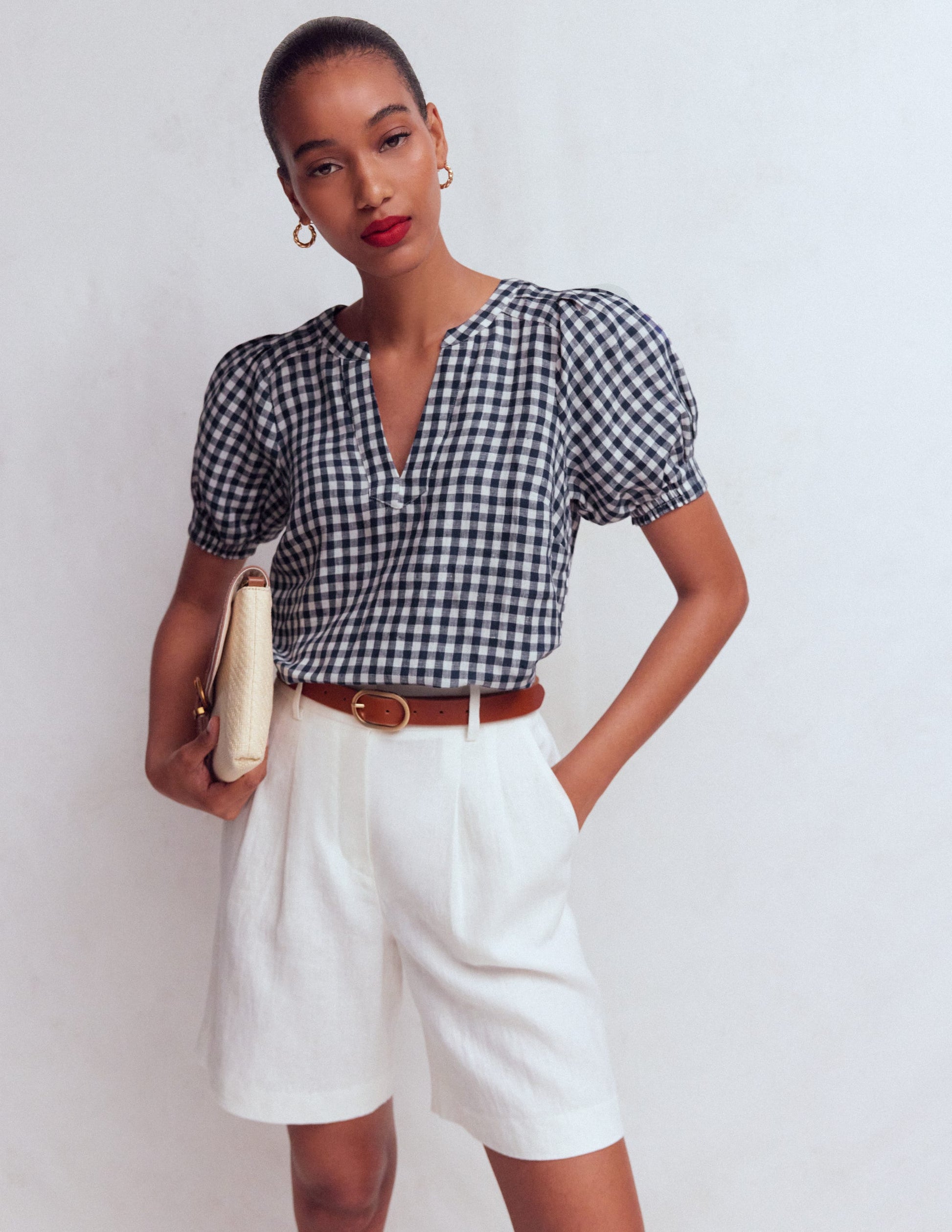 Rae Linen Top-Navy Gingham-1