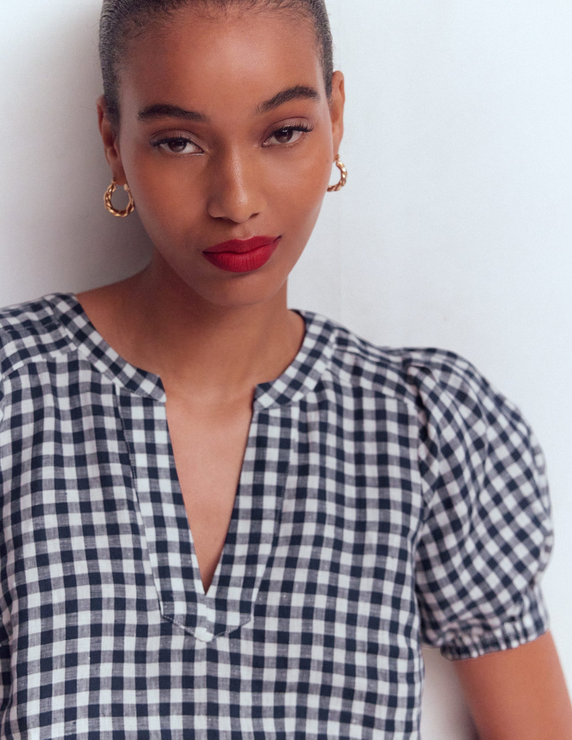 Rae Linen Top-Navy Gingham-2