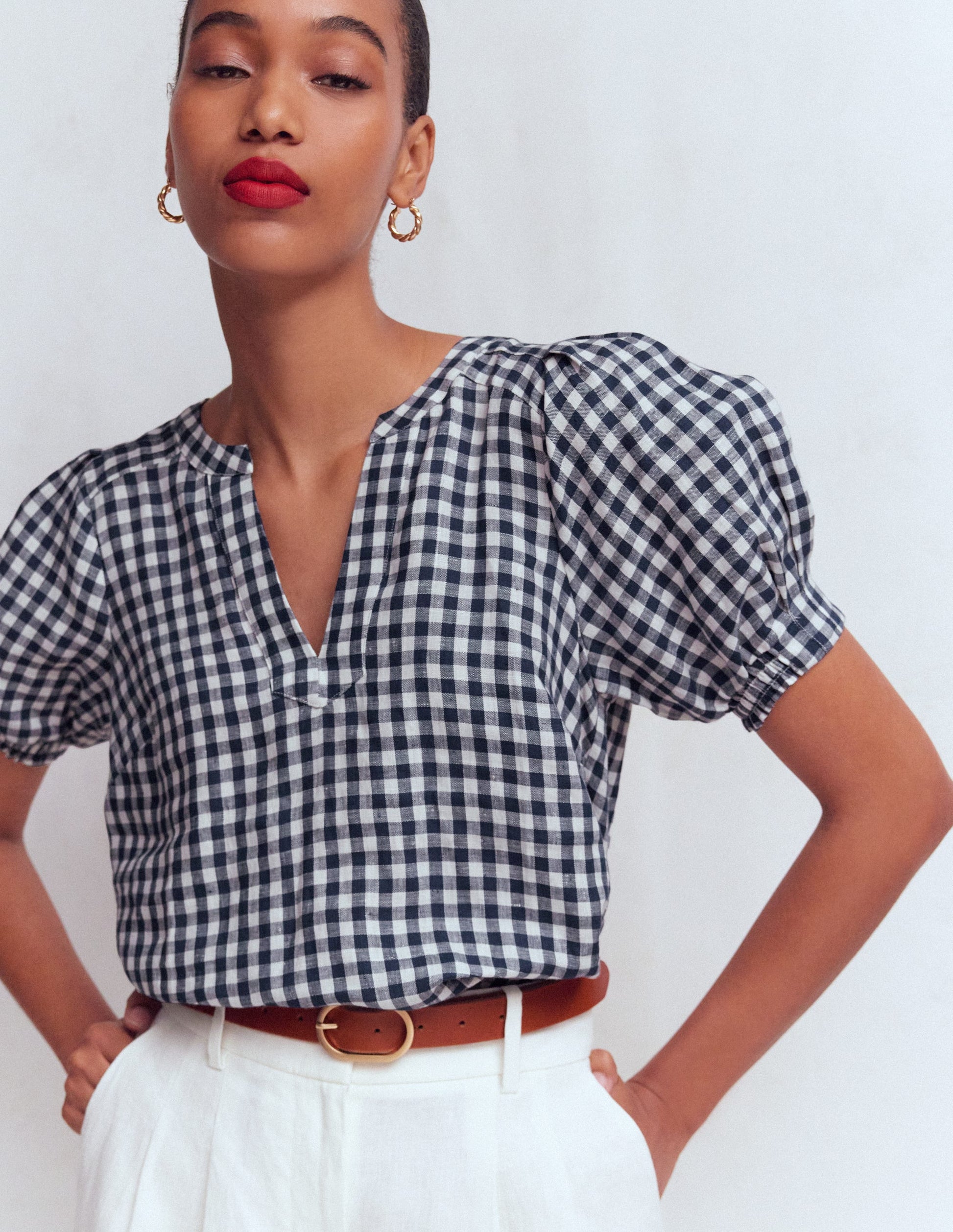 Rae Linen Top-Navy Gingham-4