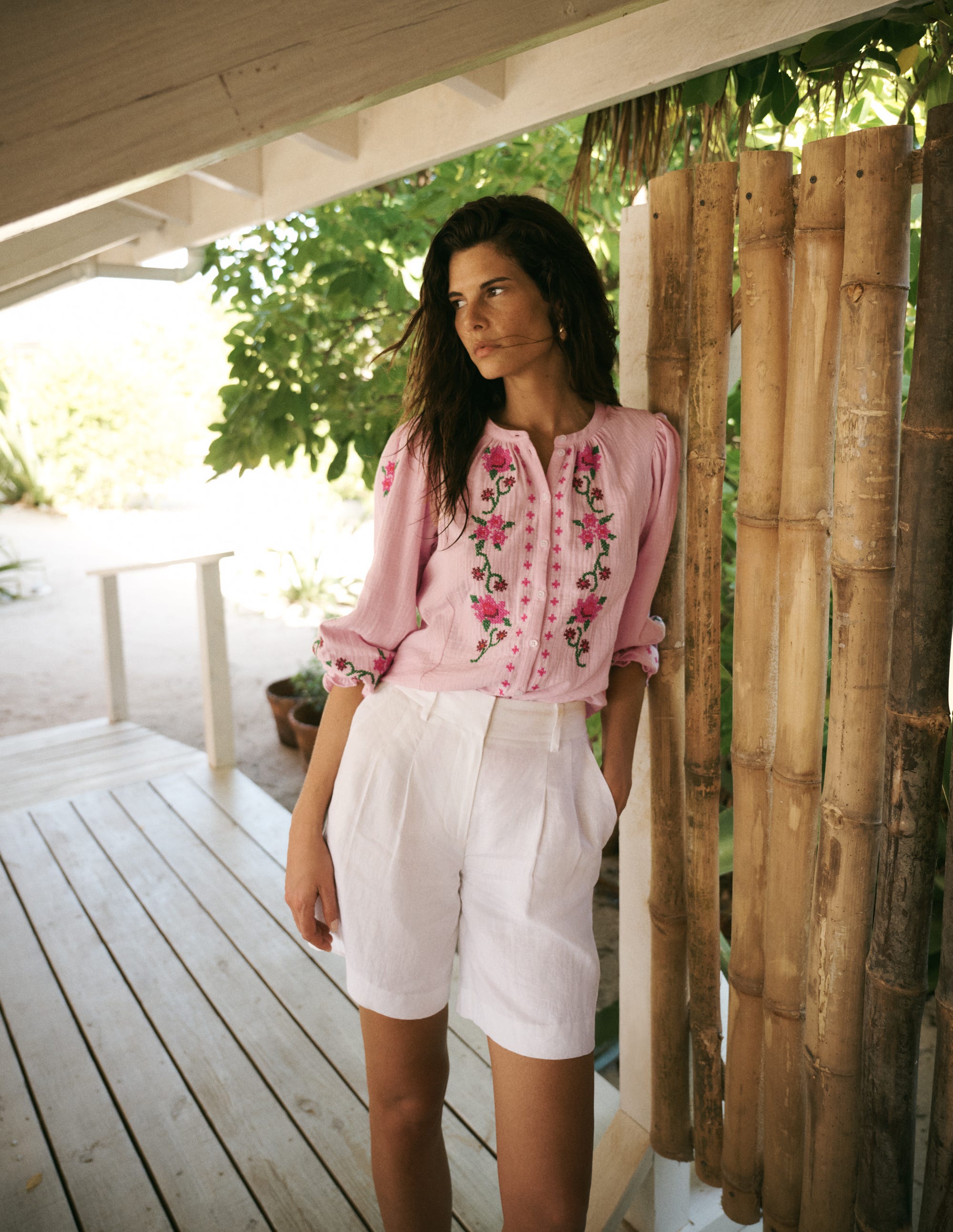 Camille Double Cloth Top-Spring Blossom Pink Embroidery - Image 1