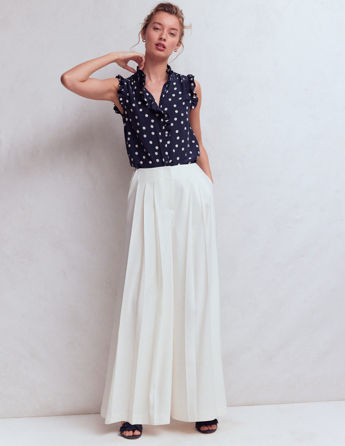 Isabel Sleeveless Silk Top-French Navy, Painted Dot - Image 4