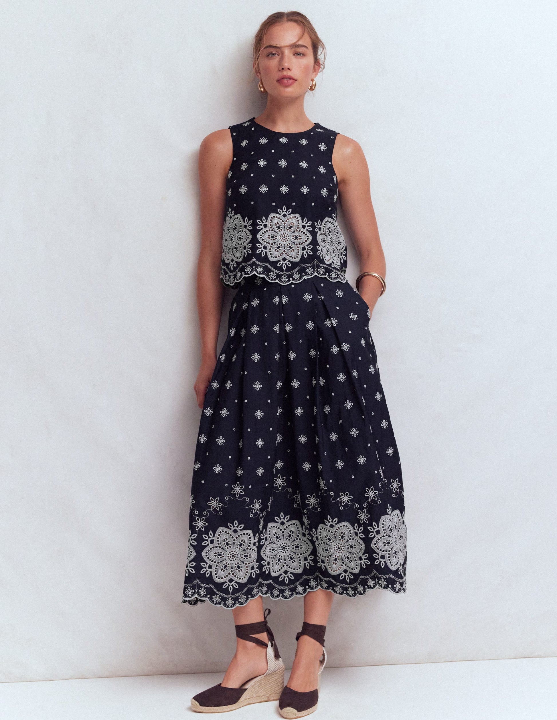 Sofia Broderie Shell Top-Navy-2