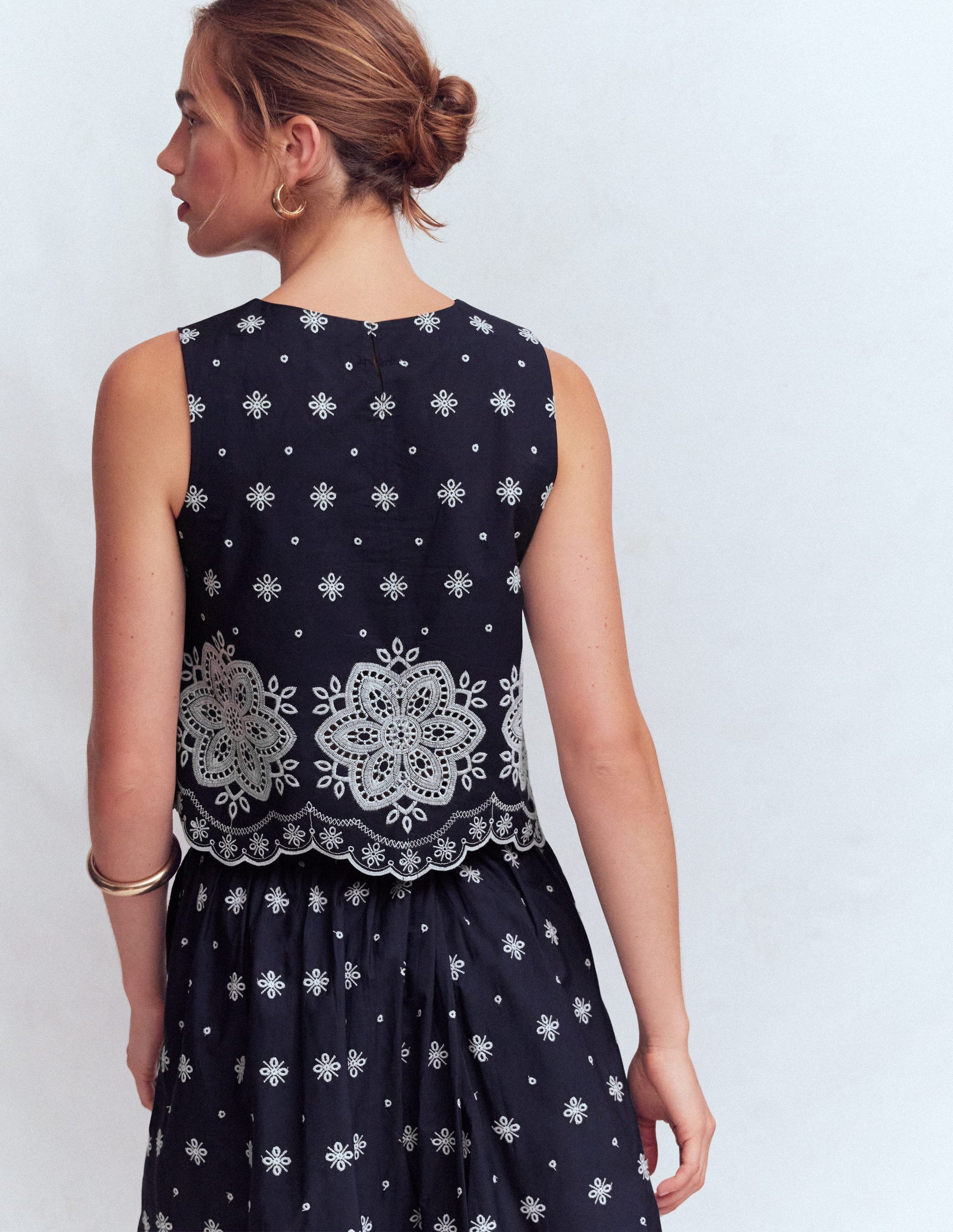 Sofia Broderie Shell Top-Navy-4