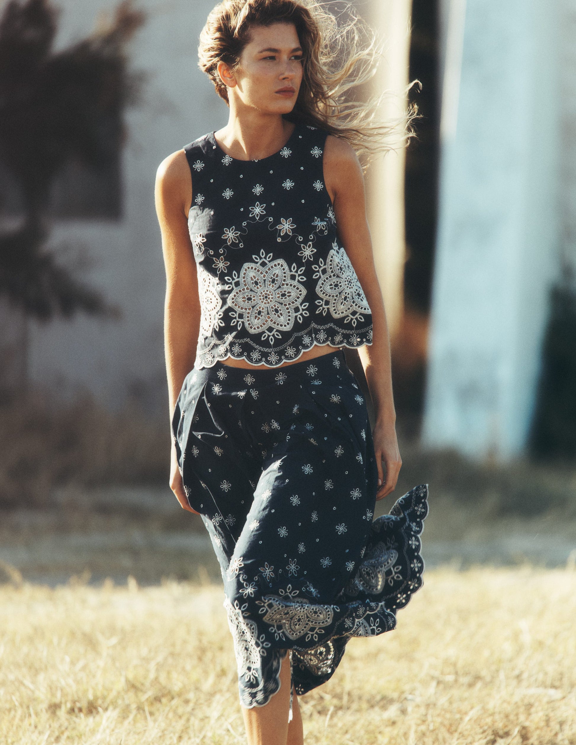 Sofia Broderie Shell Top-Navy-1