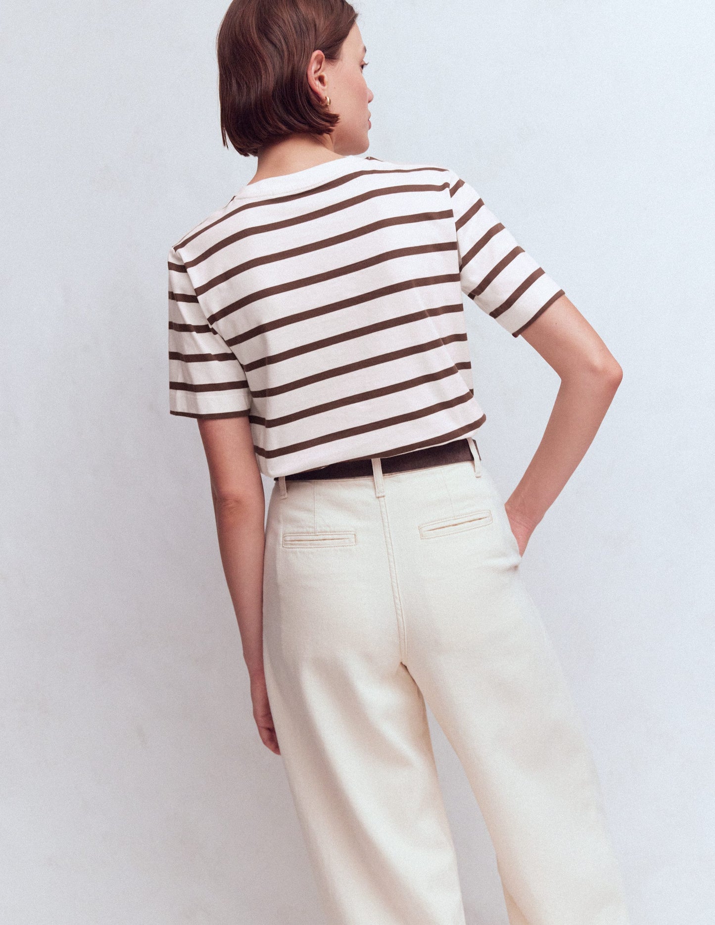 Relaxed Cotton T-shirt-Brown and Ivory Stripe