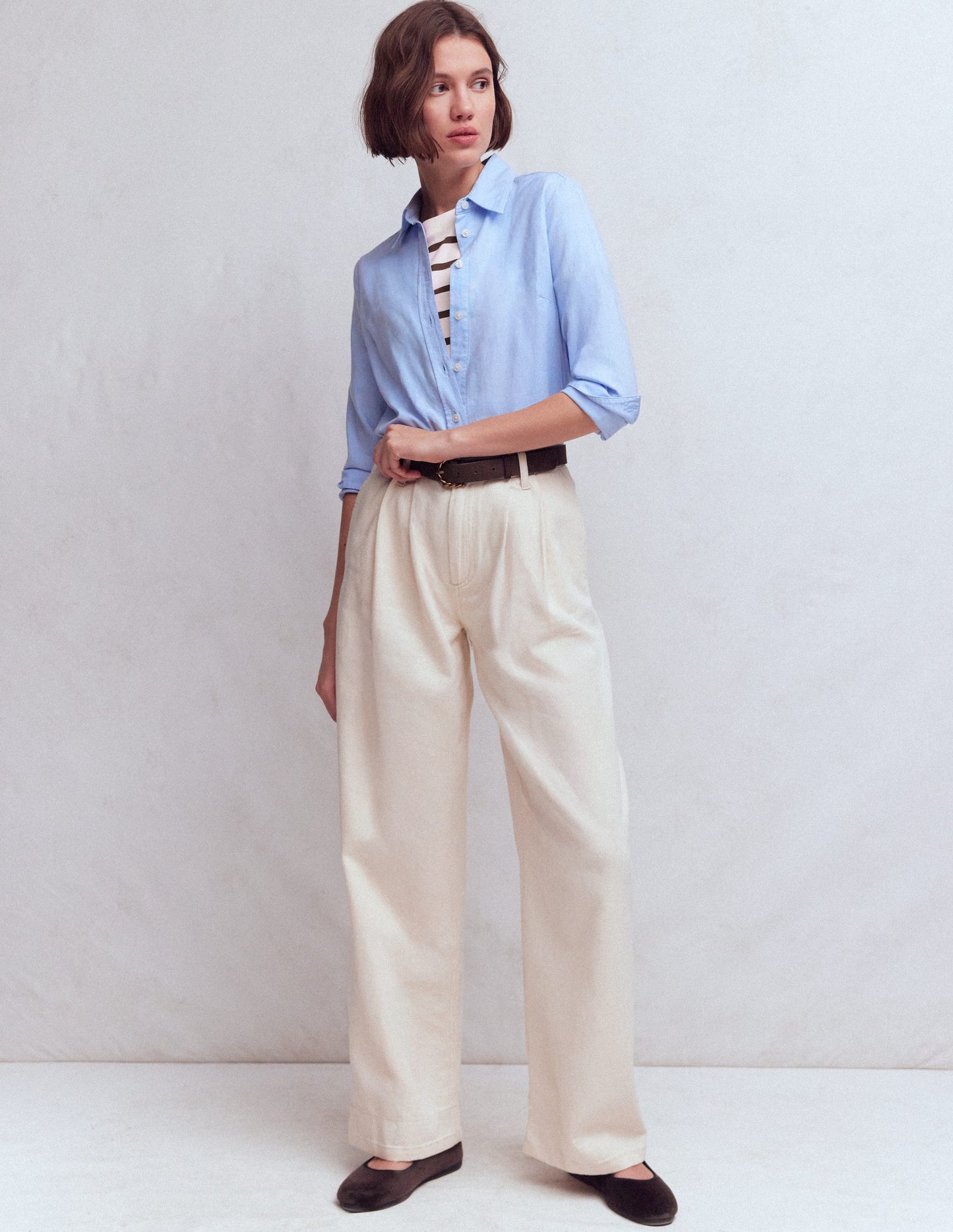 Relaxed Cotton T-shirt-Brown and Ivory Stripe