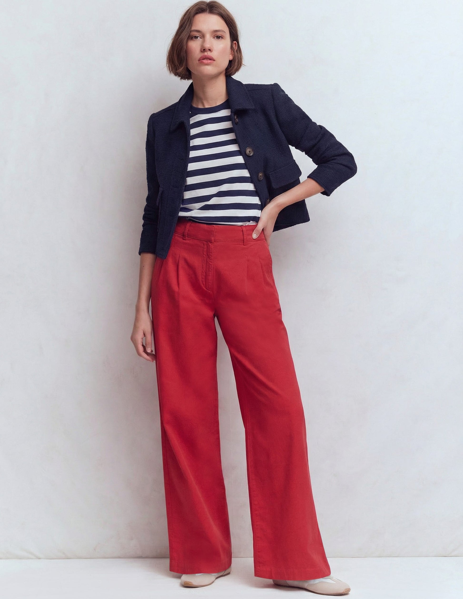 Relaxed Cotton T-shirt-Navy and Ivory Stripe-1