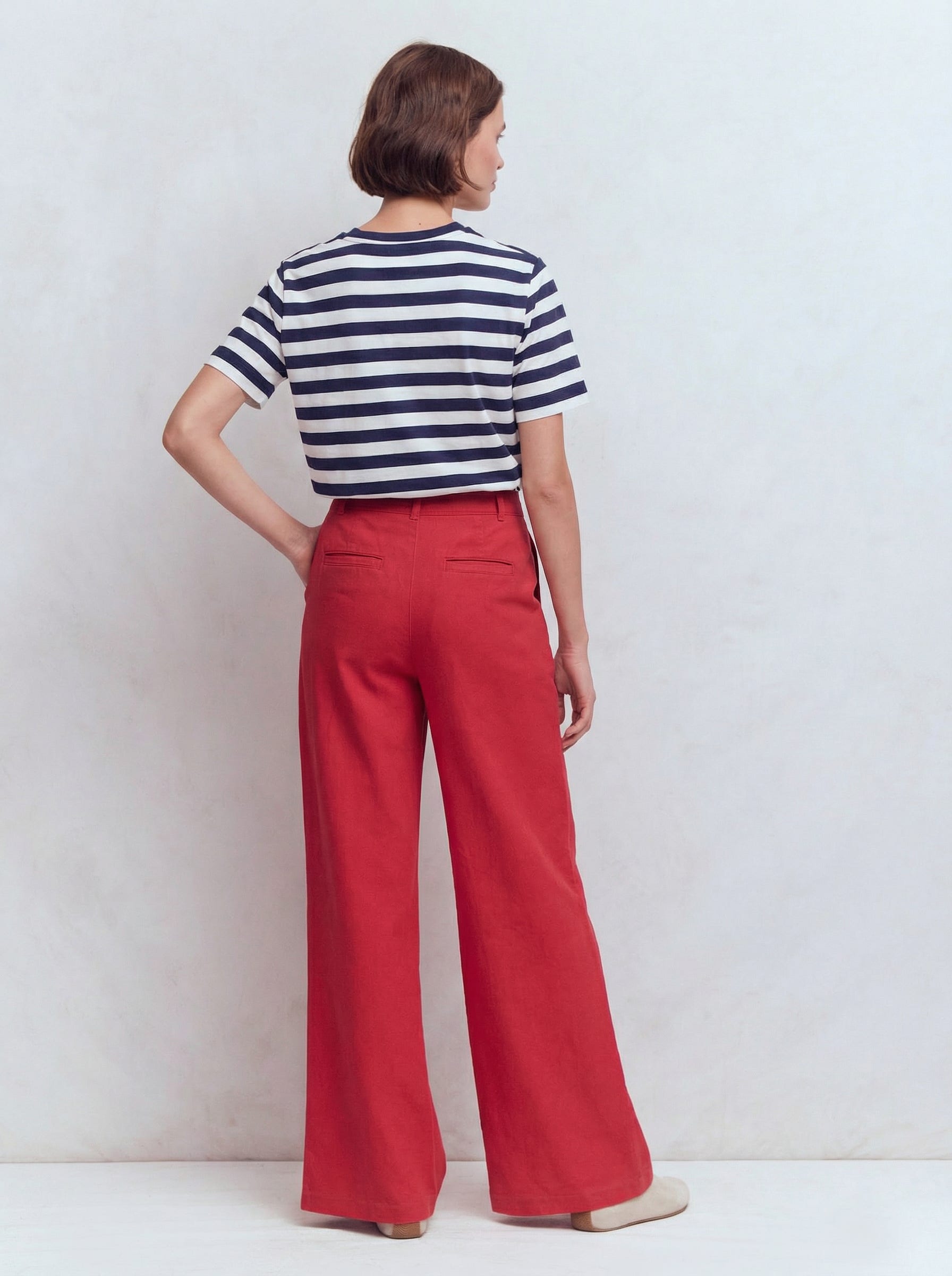 Relaxed Cotton T-shirt-Navy and Ivory Stripe-2