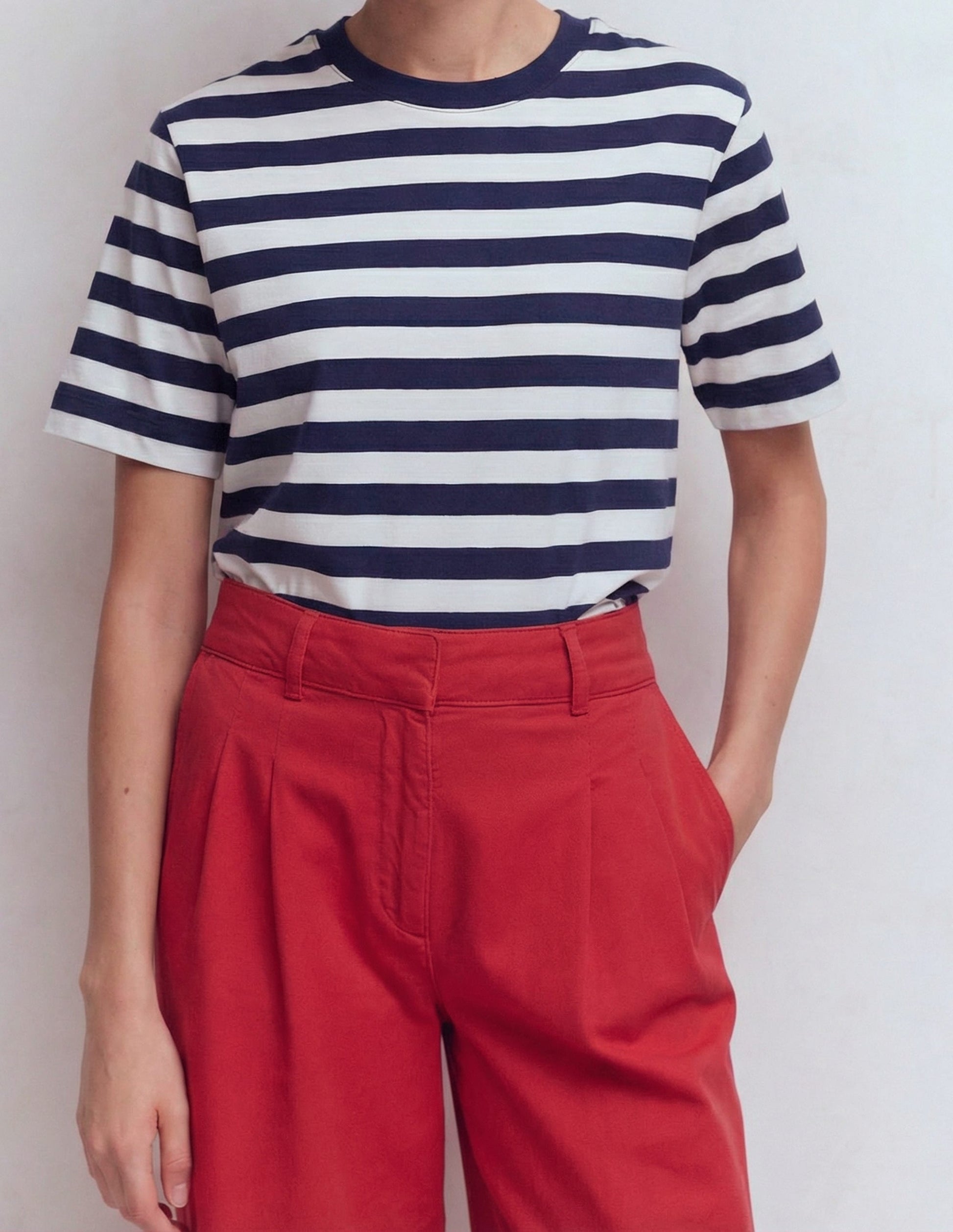 Relaxed Cotton T-shirt-Navy and Ivory Stripe-3