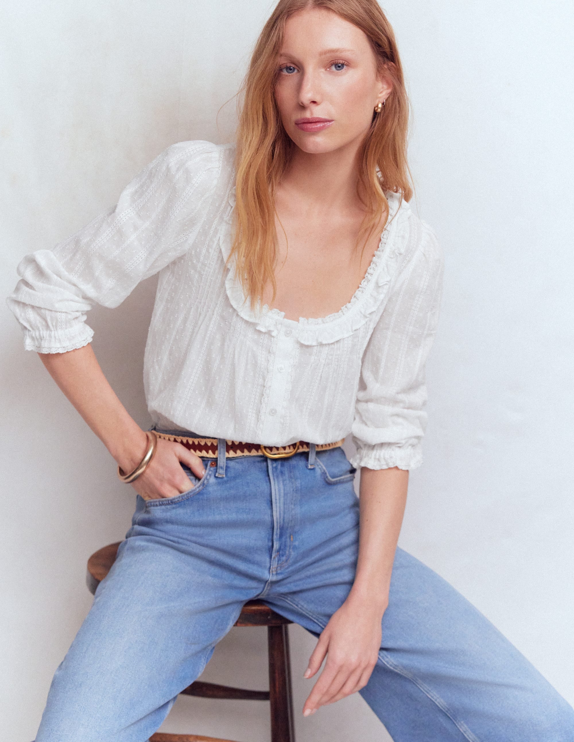 Scoop Neck Ruffle Top-White - Image 1