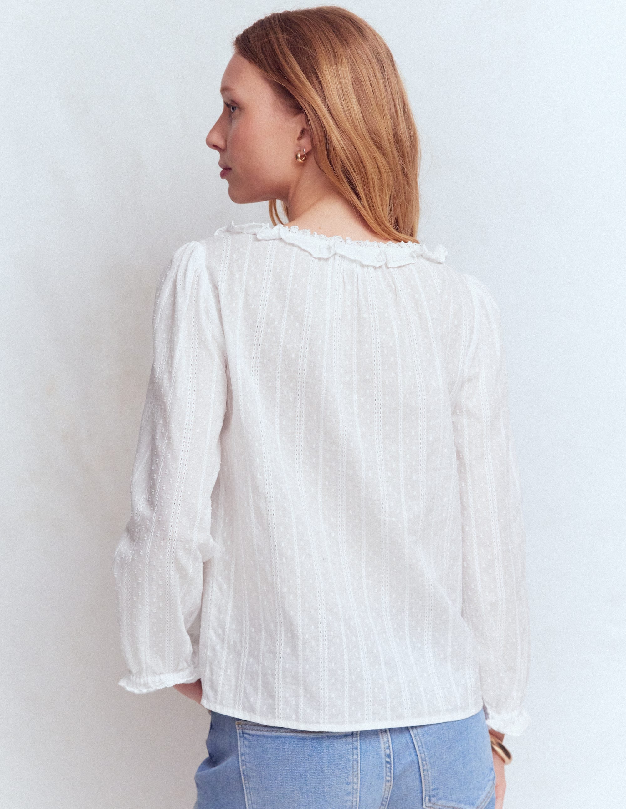 Scoop Neck Ruffle Top-White - Image 3