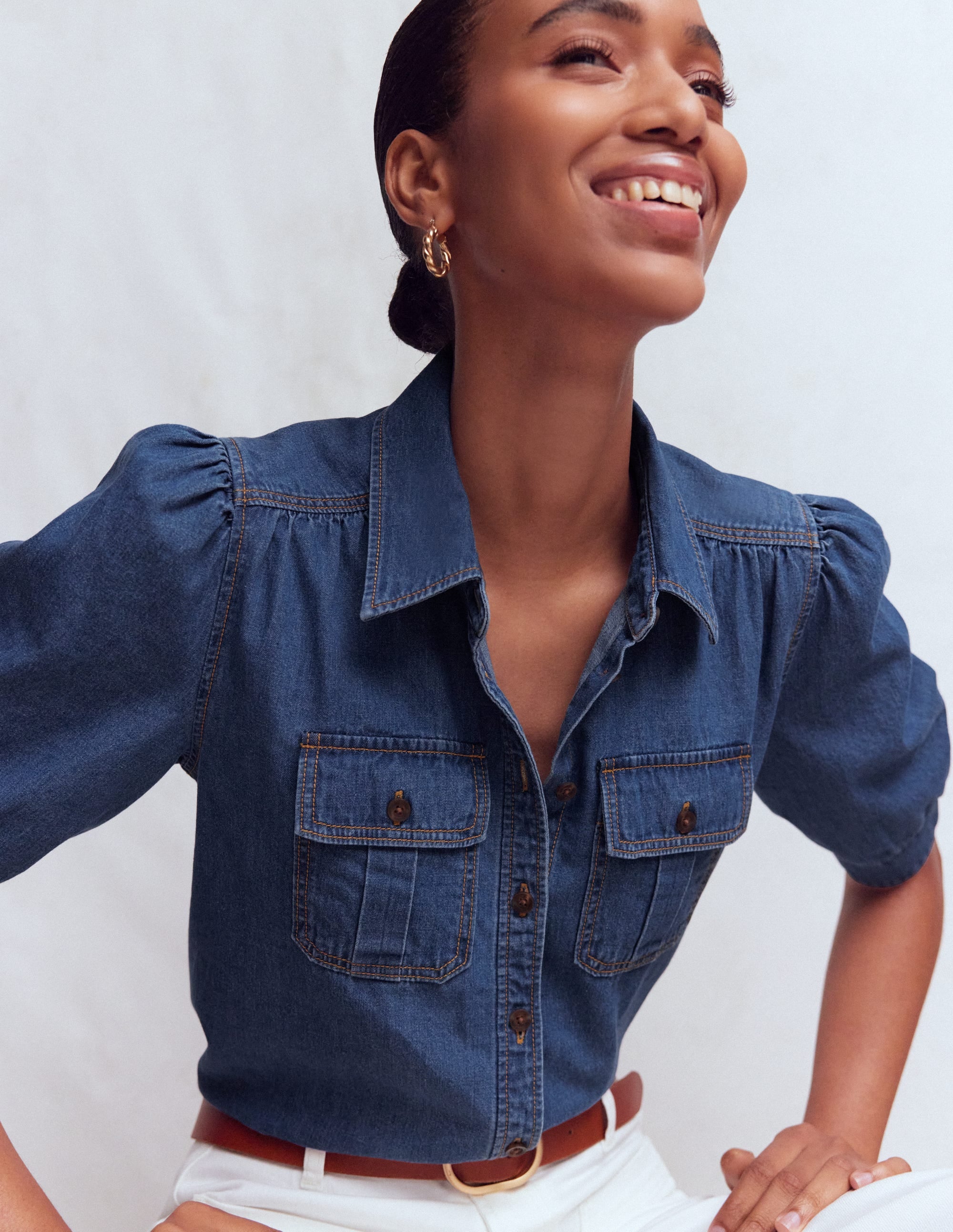 Short Sleeve Denim Top-Light Vintage - Image 1