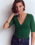Tia Ruched V-neck Top-Hunter Green