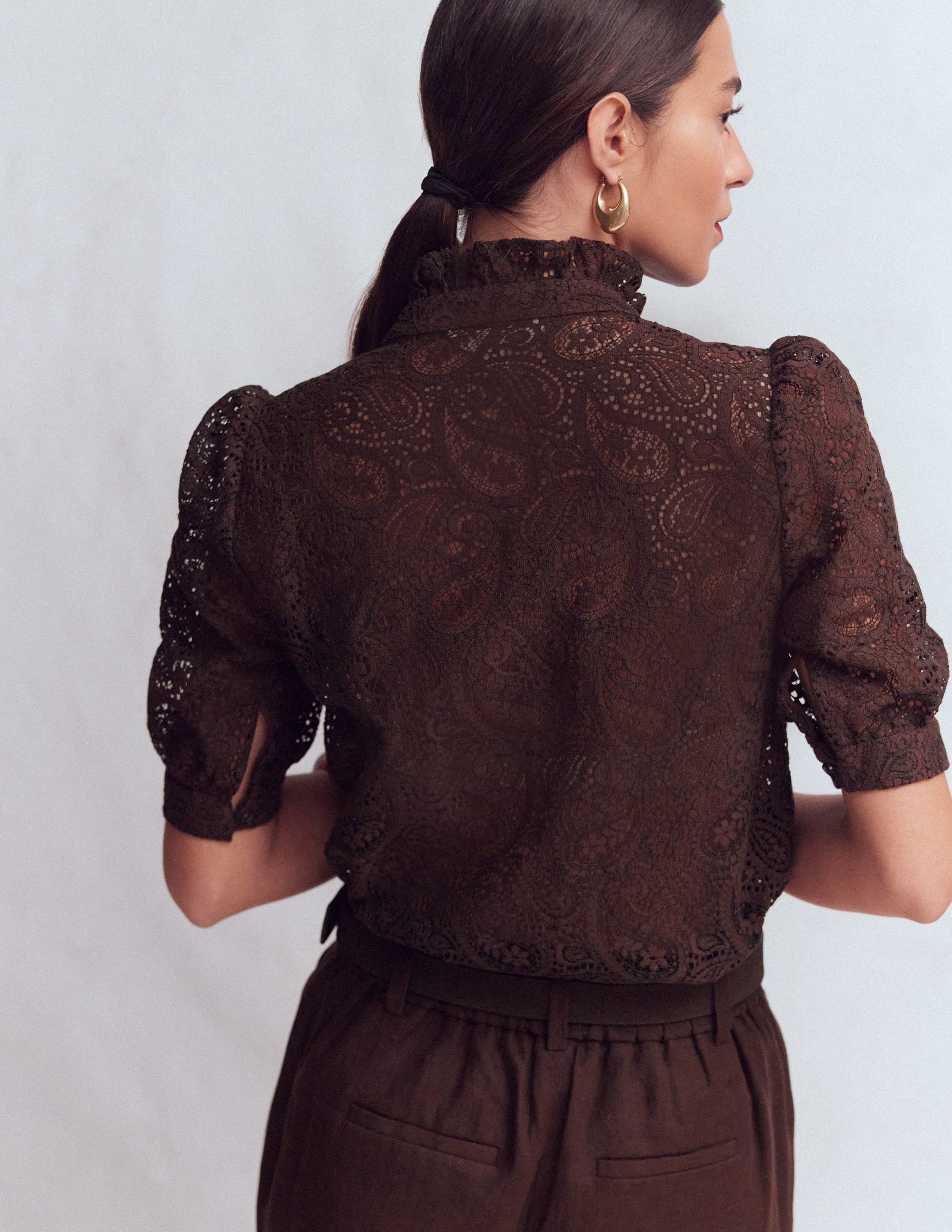 Sasha Short Sleeve Lace Top-Bitter Chocolate - Image 2