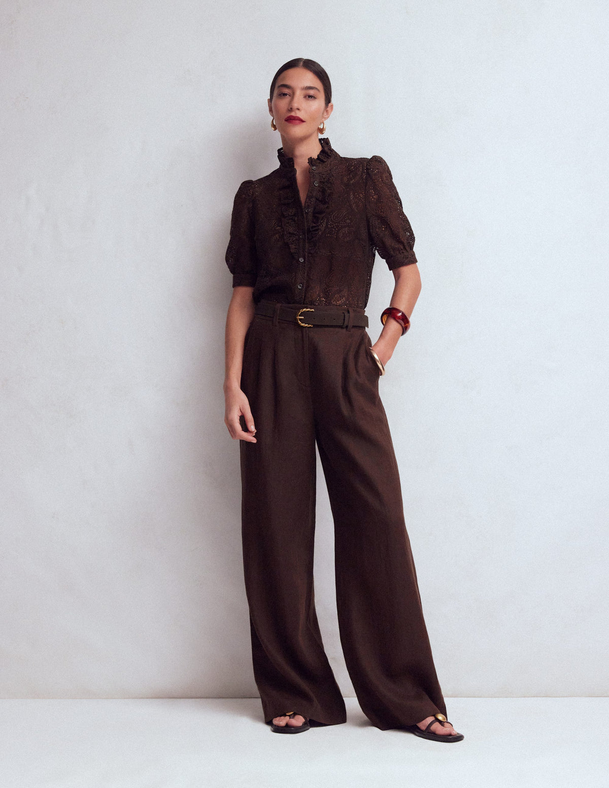 Sasha Short Sleeve Lace Top-Bitter Chocolate - Image 3