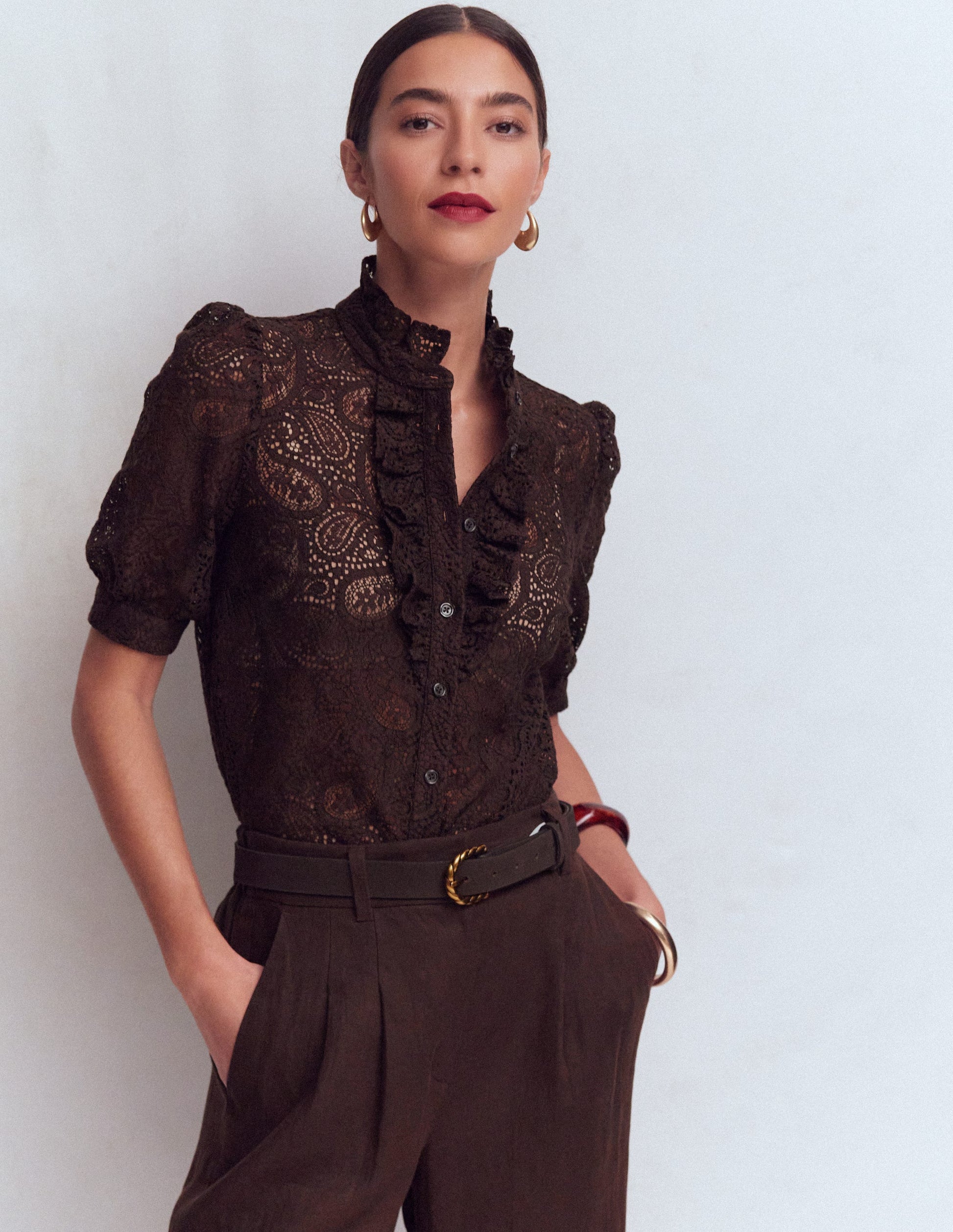Sasha Short Sleeve Lace Top-Bitter Chocolate-4