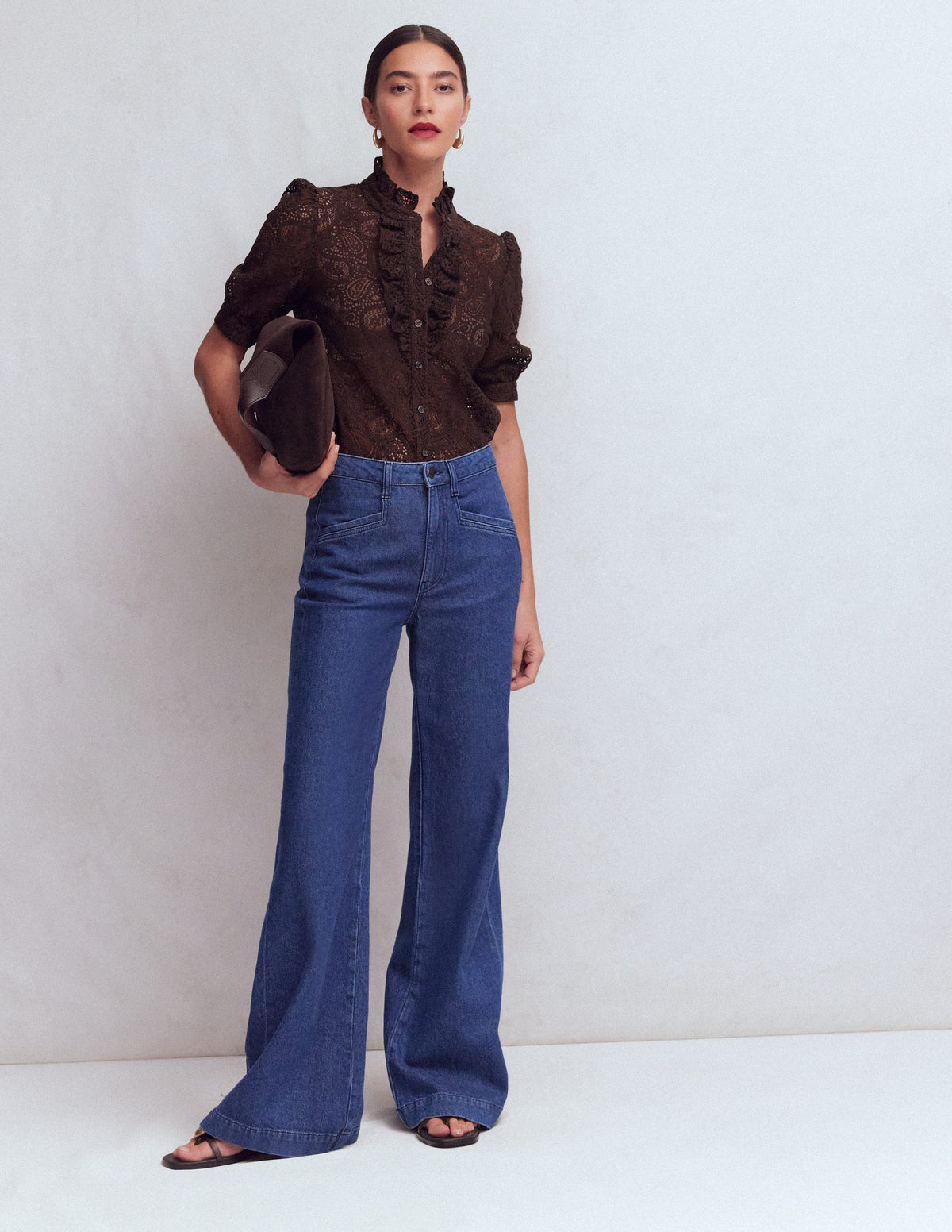Sasha Short Sleeve Lace Top-Bitter Chocolate - Image 5